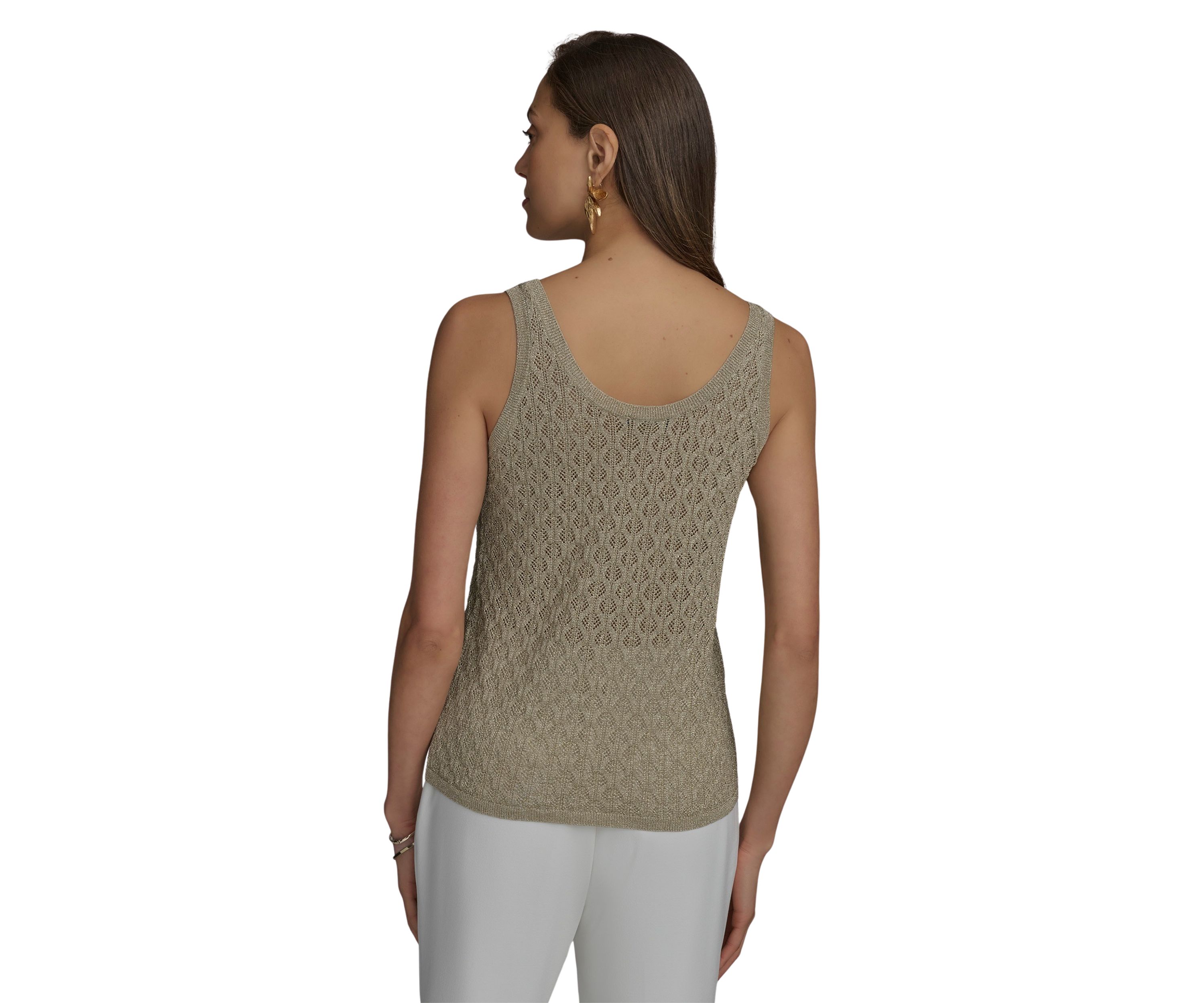Womens Sleeveless Textured Metallic Sweater Tank Top
