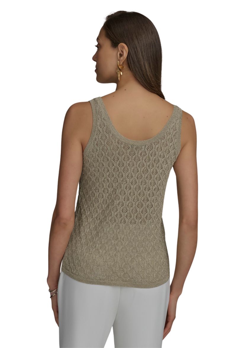 Womens Sleeveless Textured Metallic Sweater Tank Top