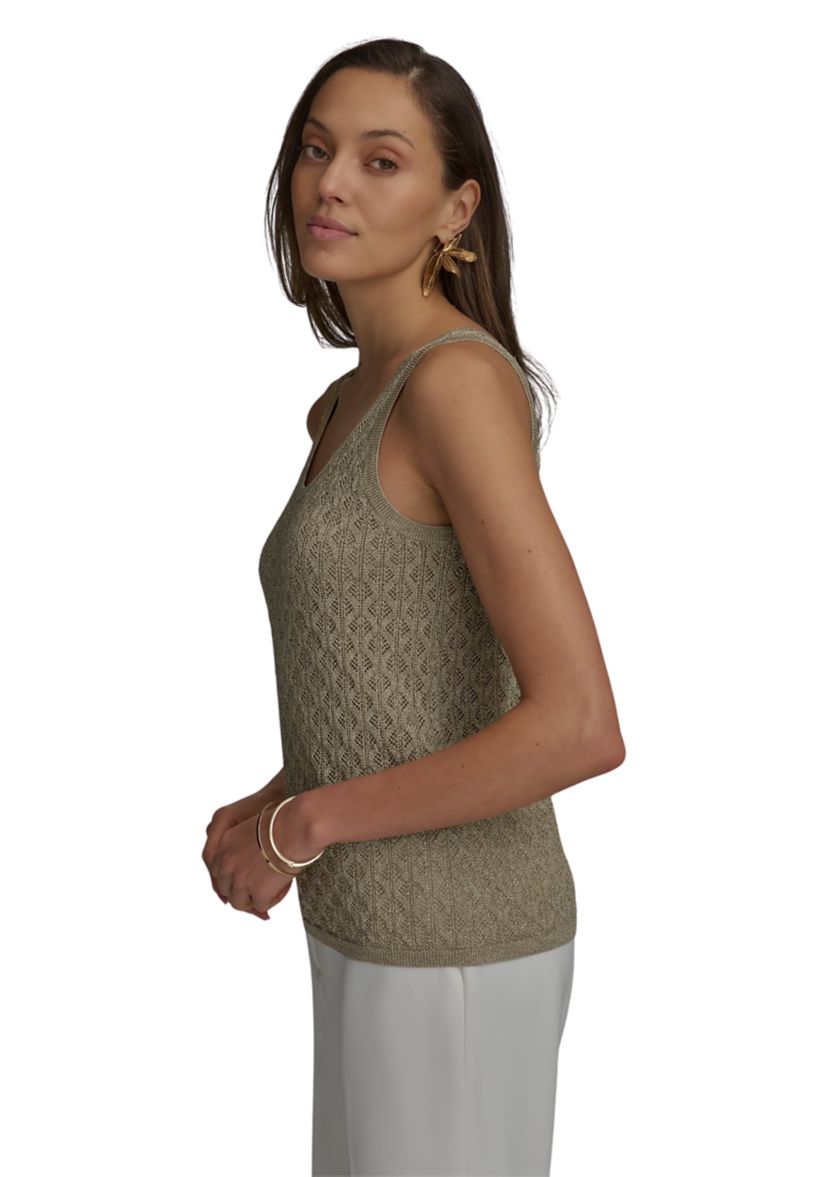 Womens Sleeveless Textured Metallic Sweater Tank Top