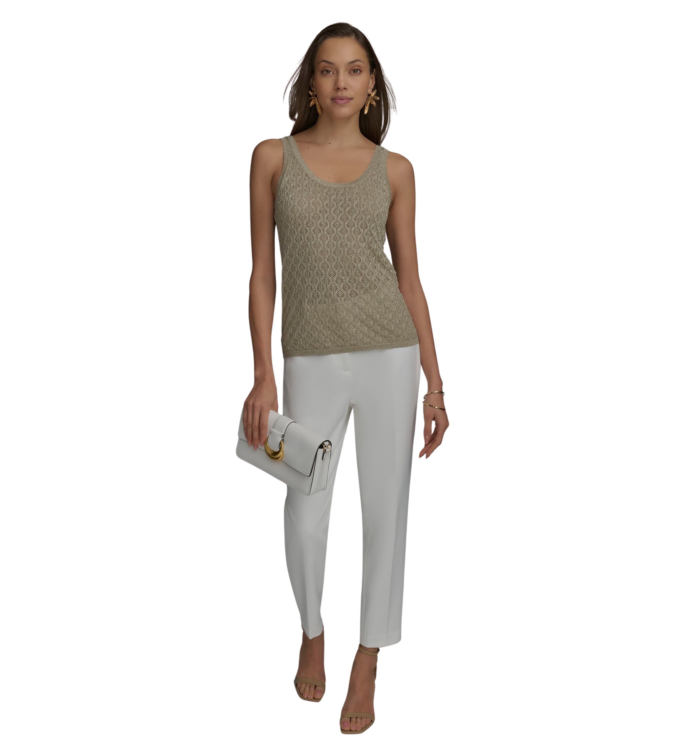 Womens Sleeveless Textured Metallic Sweater Tank Top