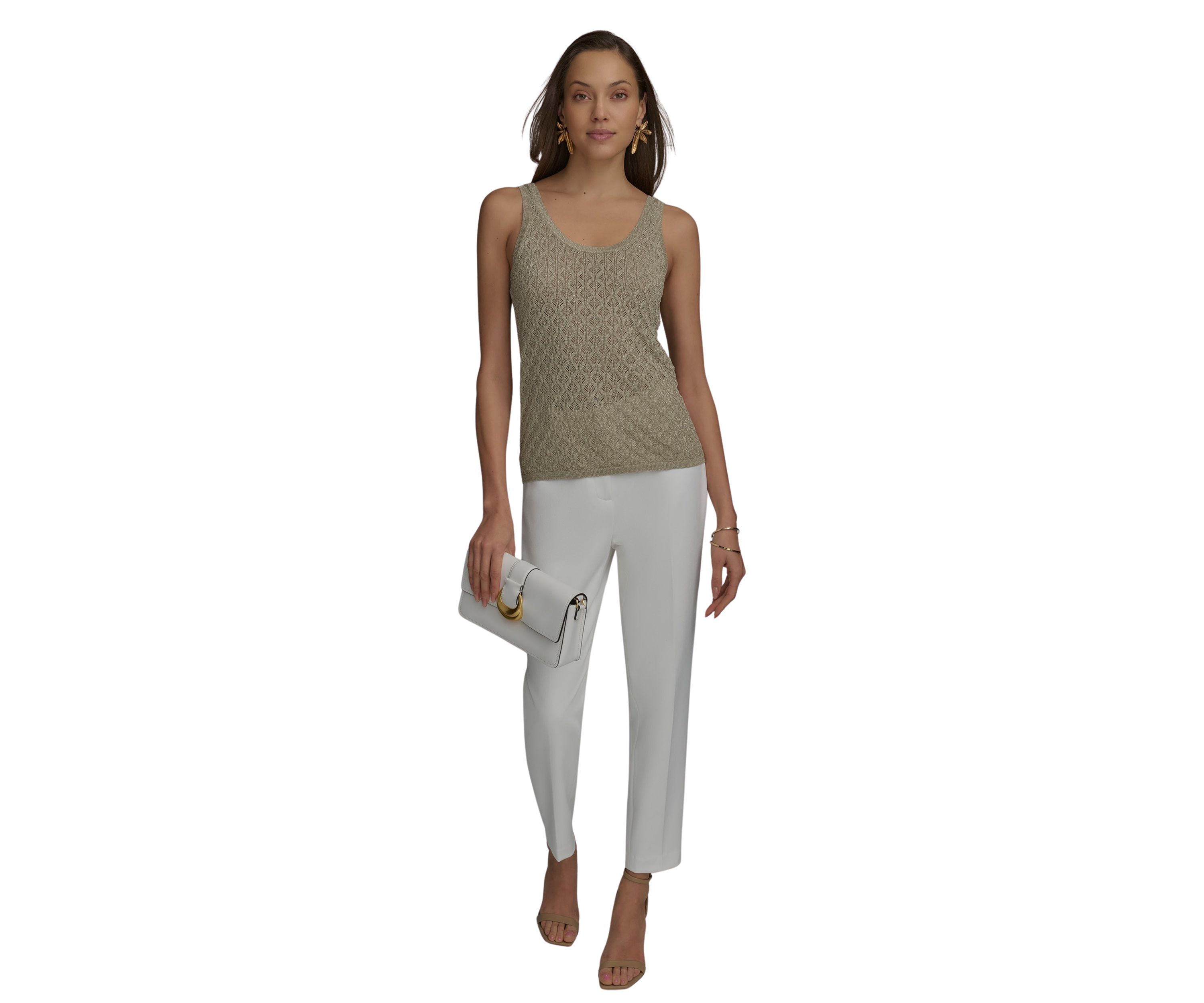 Womens Sleeveless Textured Metallic Sweater Tank Top