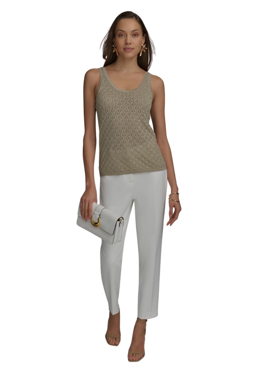 Womens Sleeveless Textured Metallic Sweater Tank Top