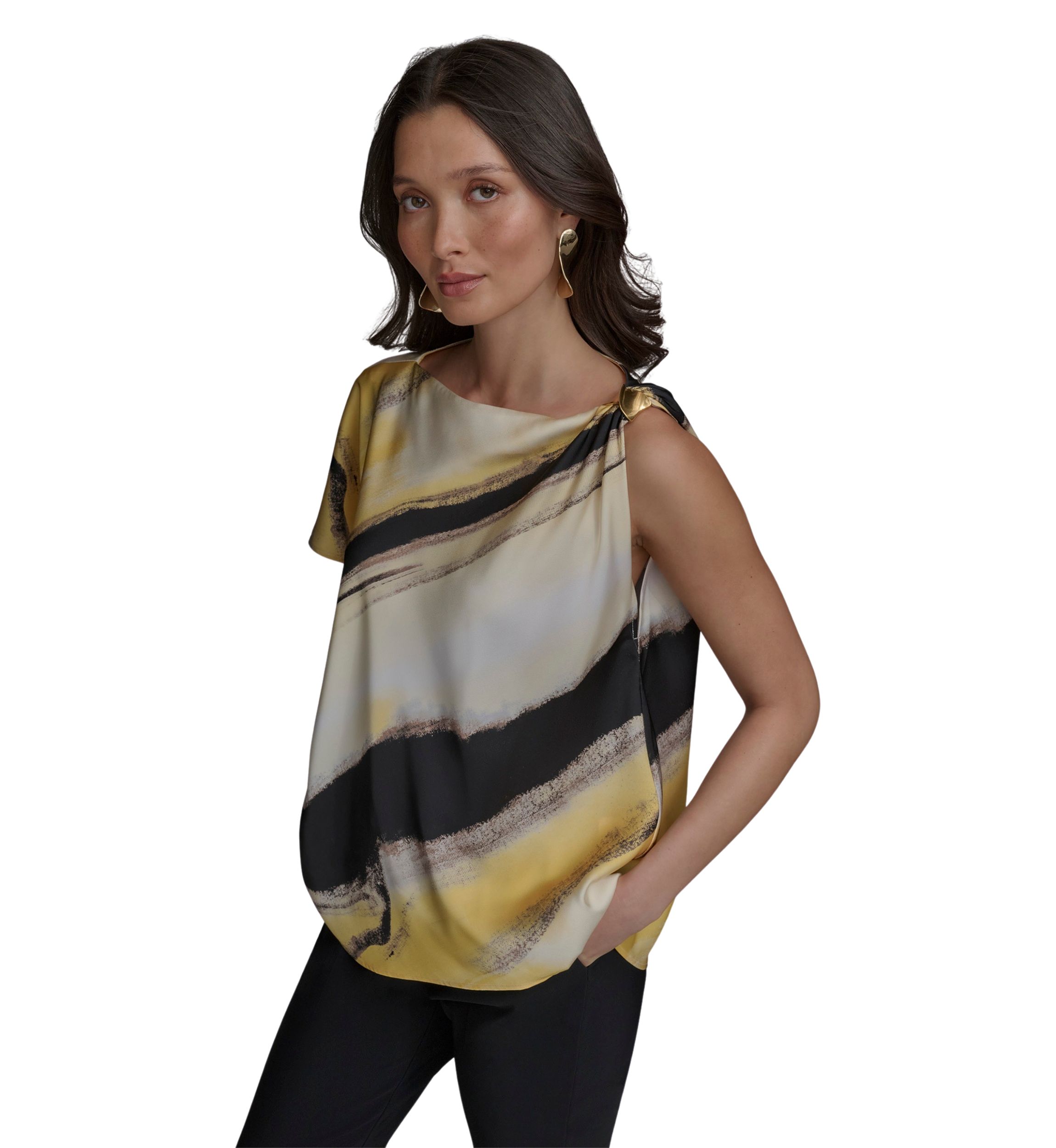 Womens Brushstroke Printed Blouse