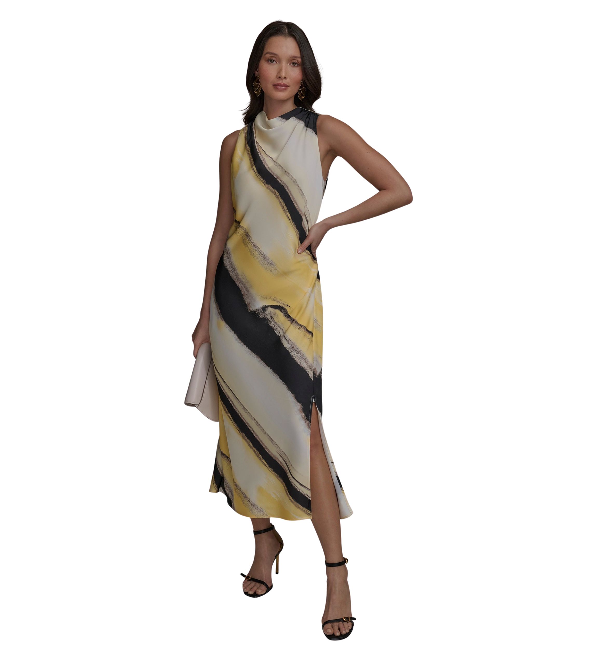 Womens Sleeveless Brushstroke Printed Dress
