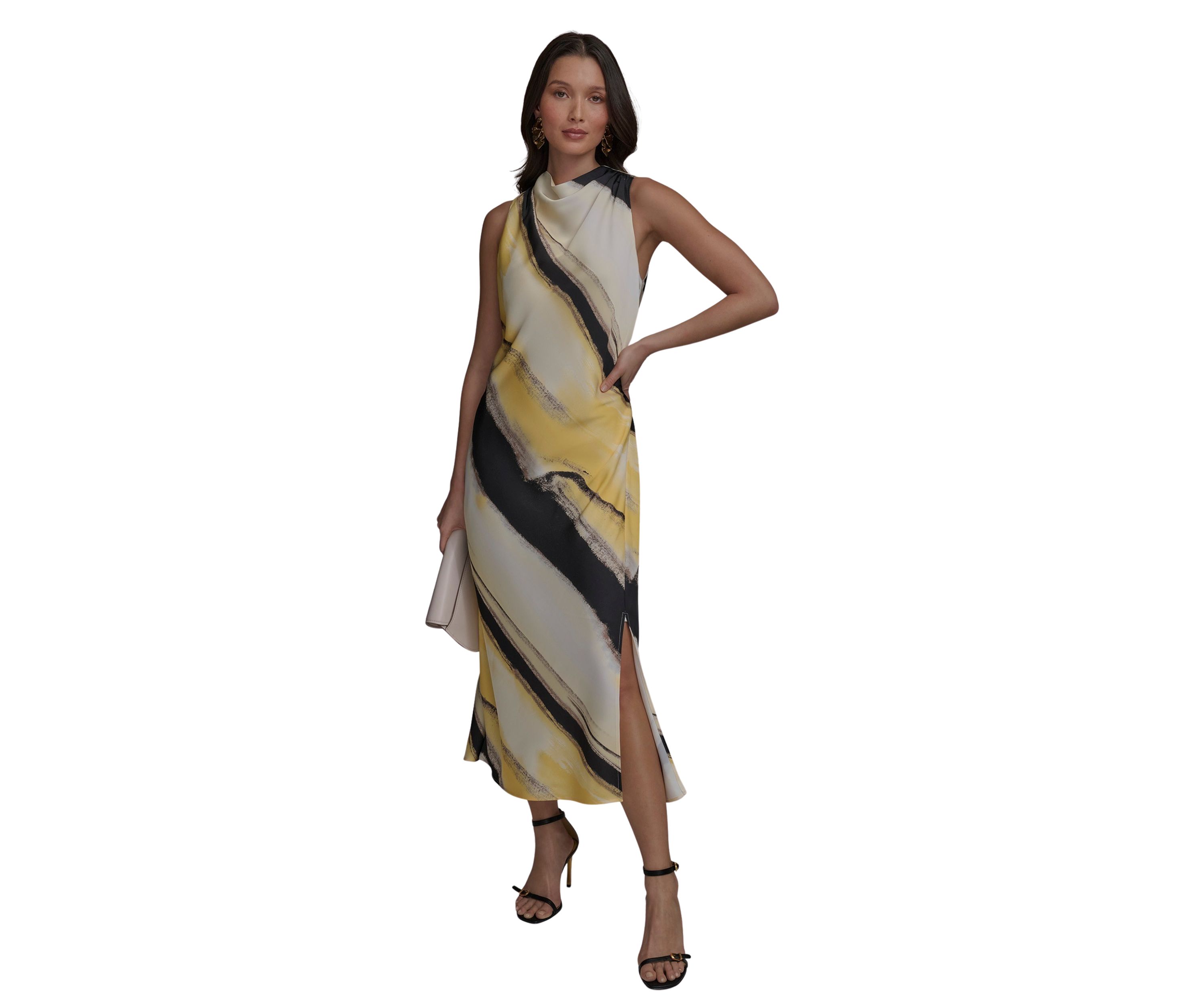 Womens Sleeveless Brushstroke Printed Dress