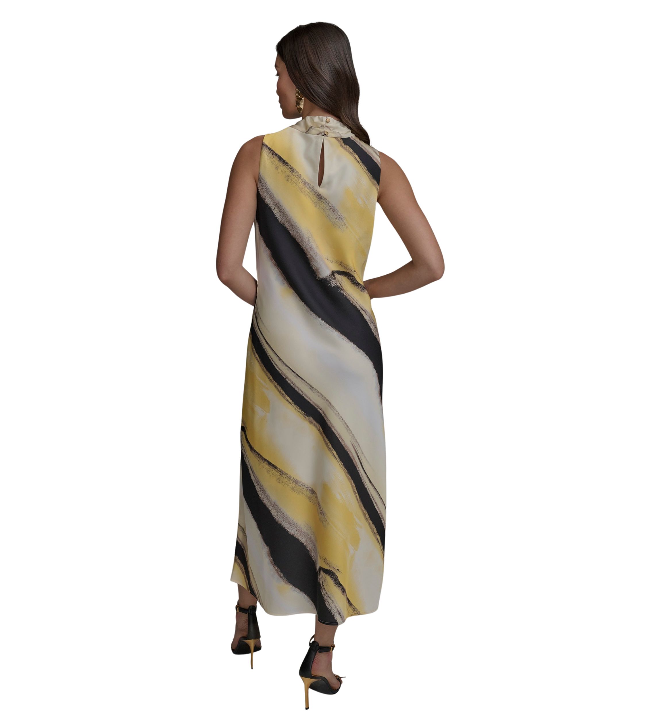 Womens Sleeveless Brushstroke Printed Dress