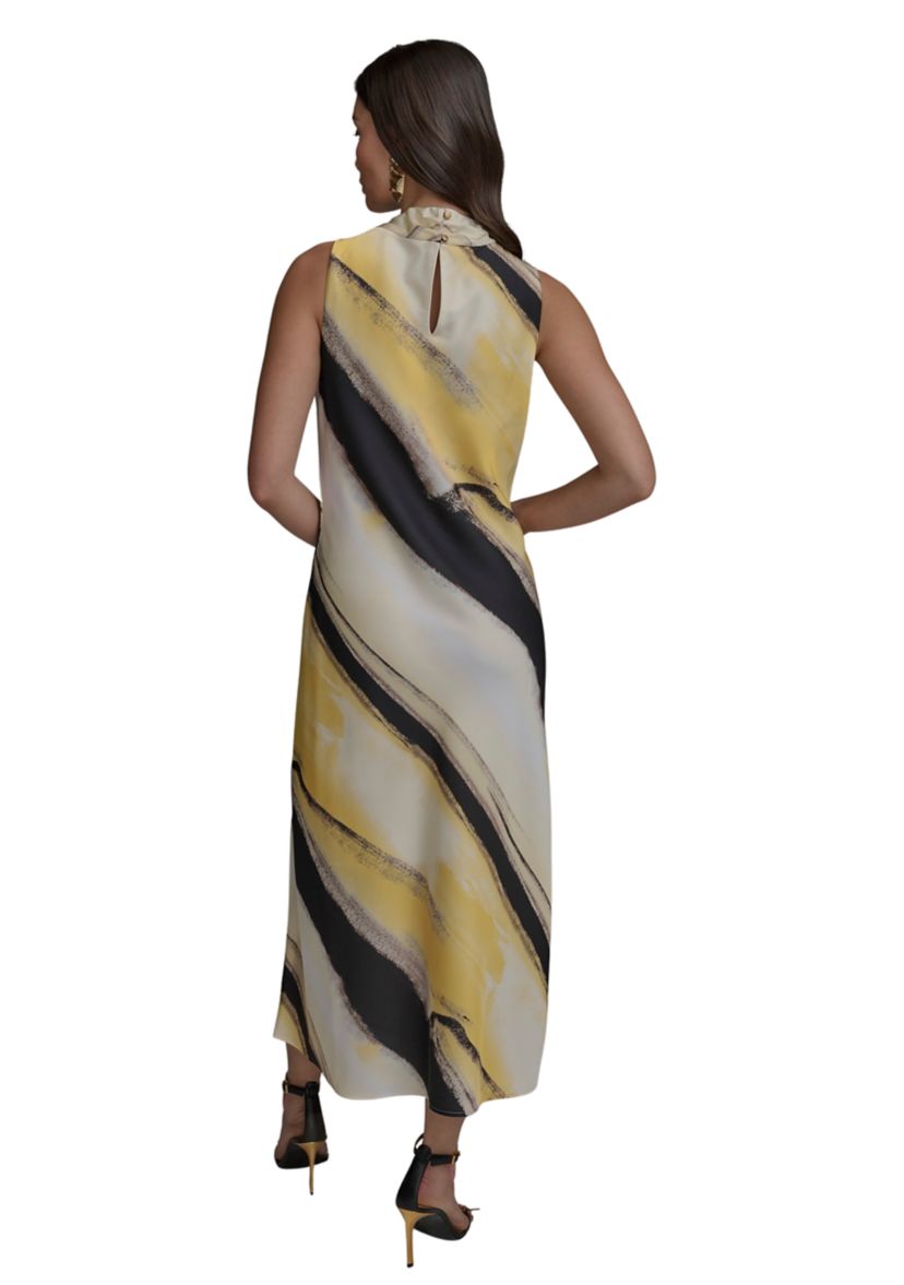 Womens Sleeveless Brushstroke Printed Dress