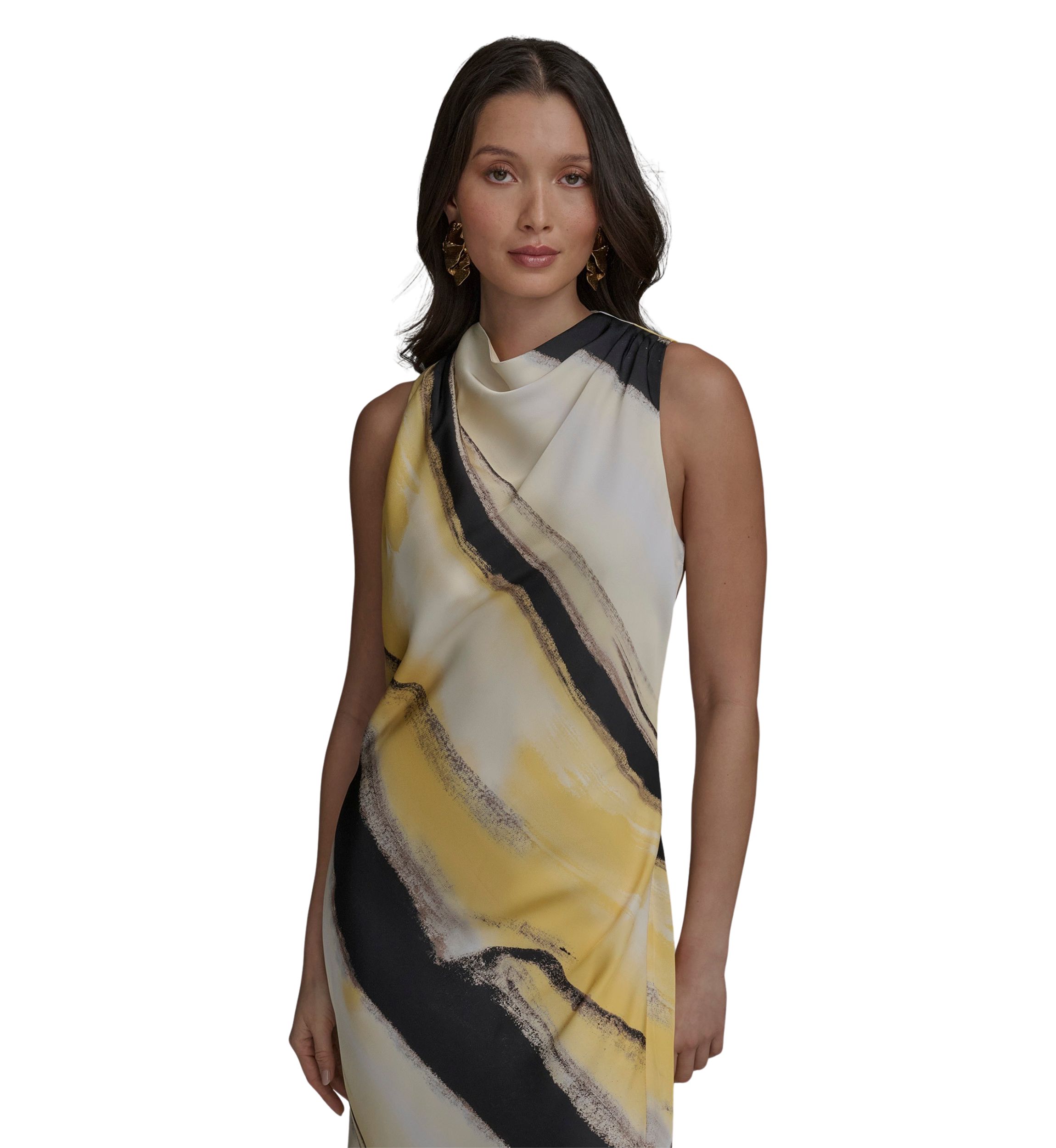 Womens Sleeveless Brushstroke Printed Dress