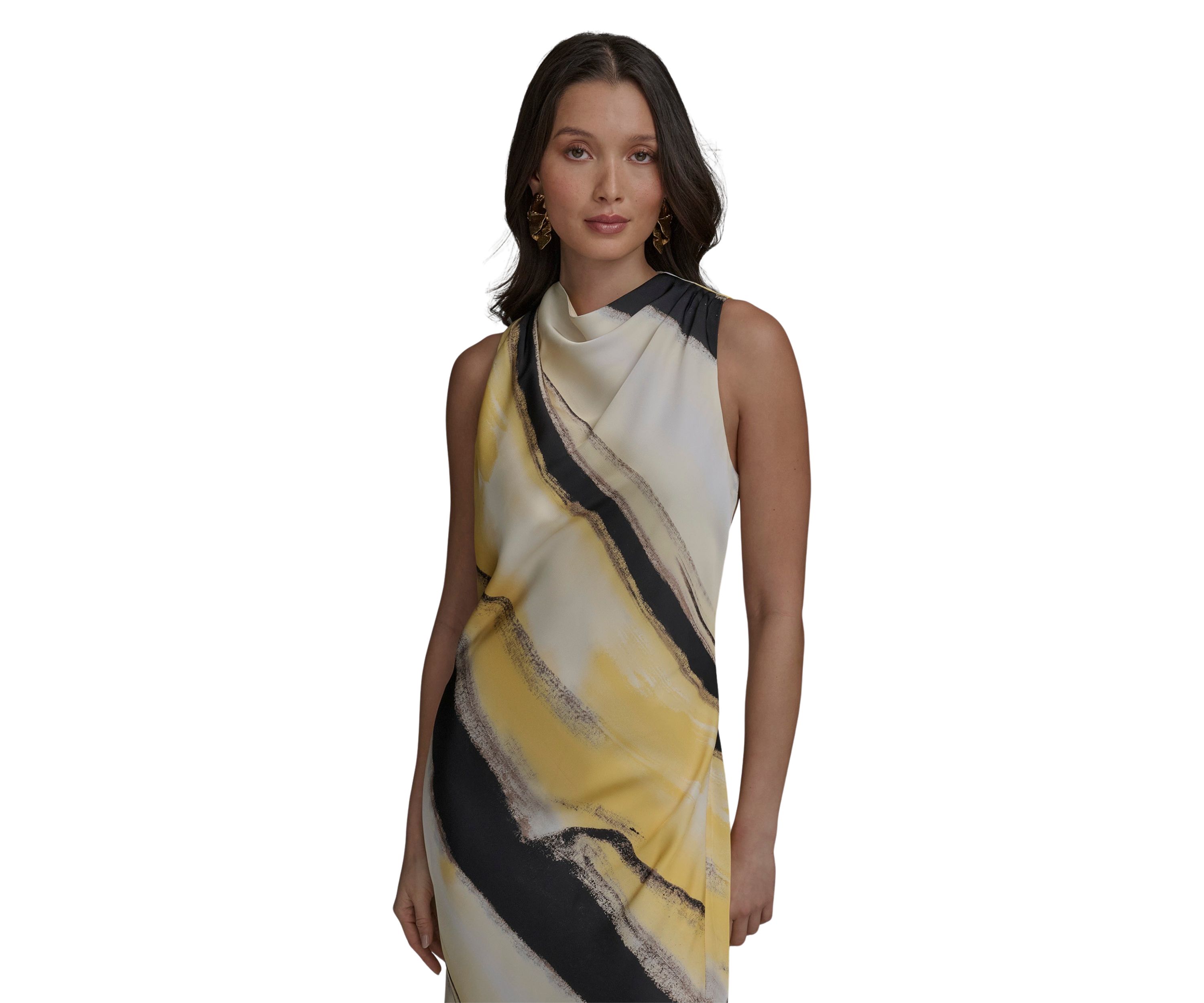 Womens Sleeveless Brushstroke Printed Dress