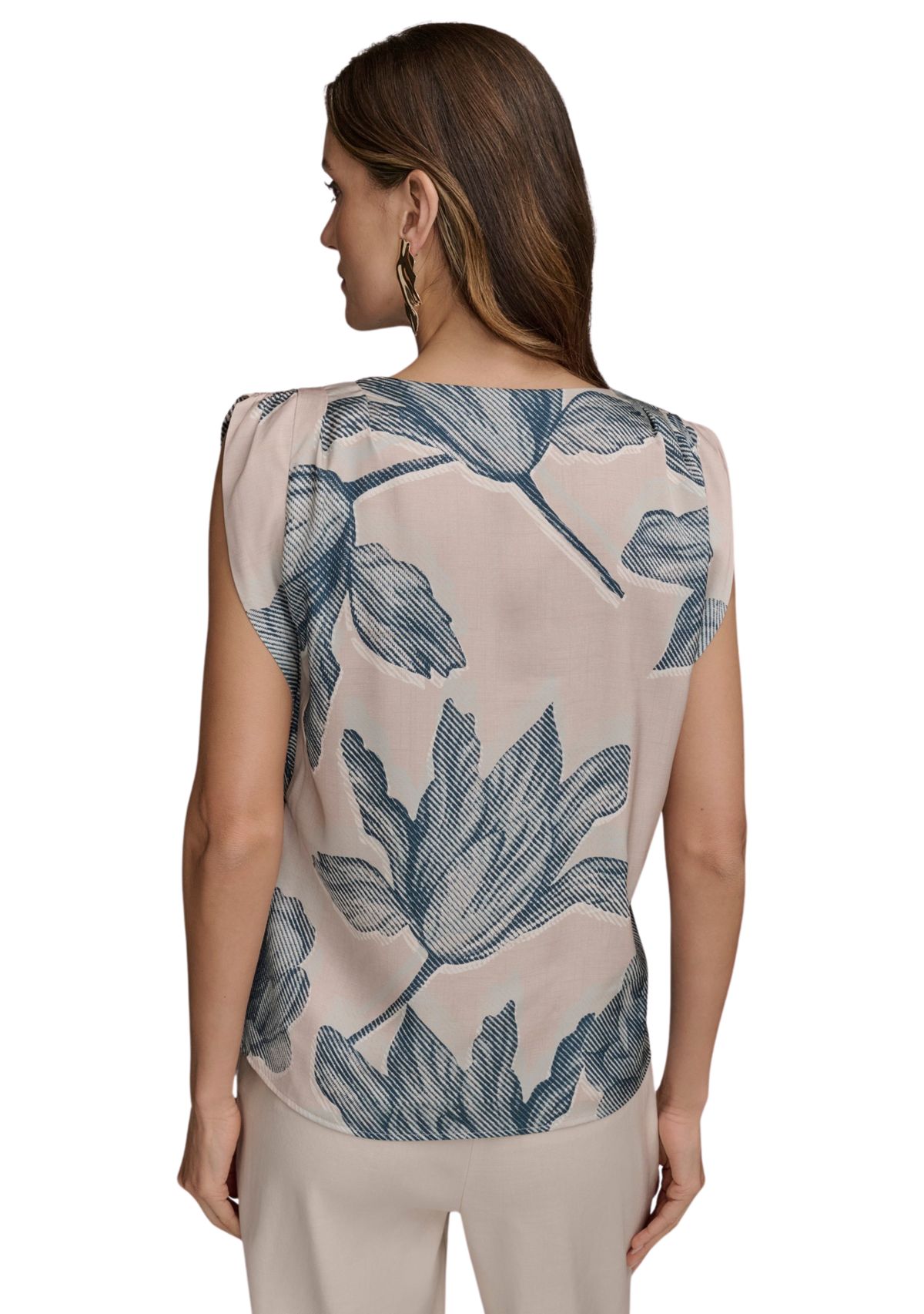 Womens Cap Sleeve Split Neck Printed Blouse