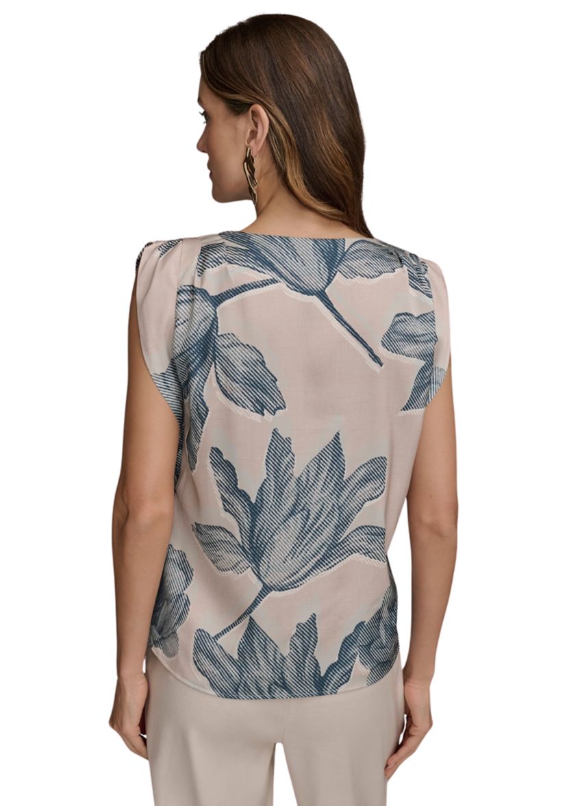 Womens Cap Sleeve Split Neck Printed Blouse