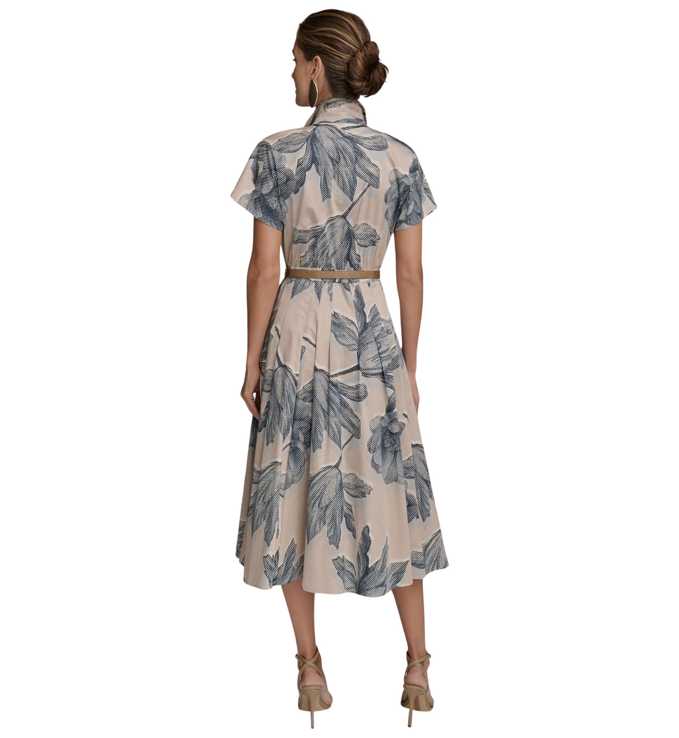 Womens Short Sleeve Belted Floral Shirt Dress 