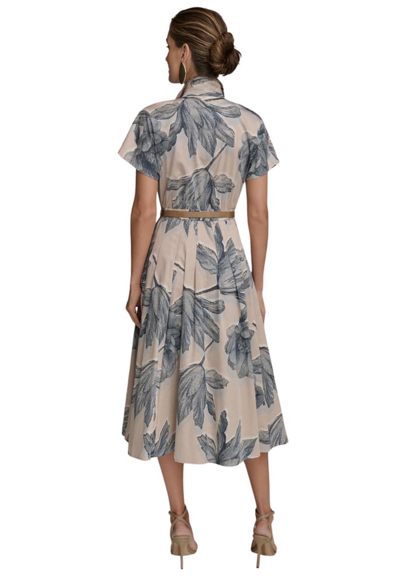Womens Short Sleeve Belted Floral Shirt Dress 