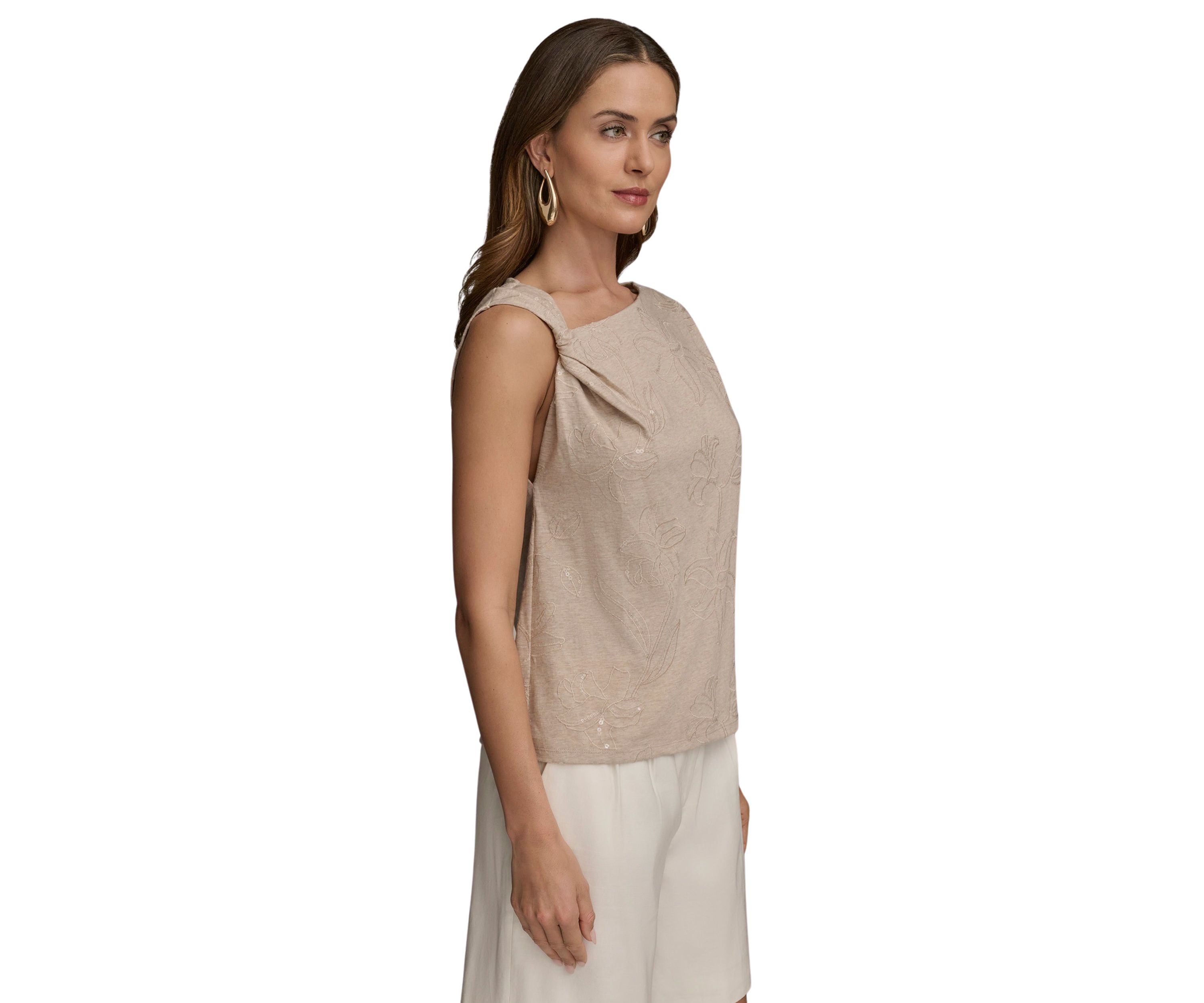 Womens Sleeveless Twist Asymmetrical Neck Blouse