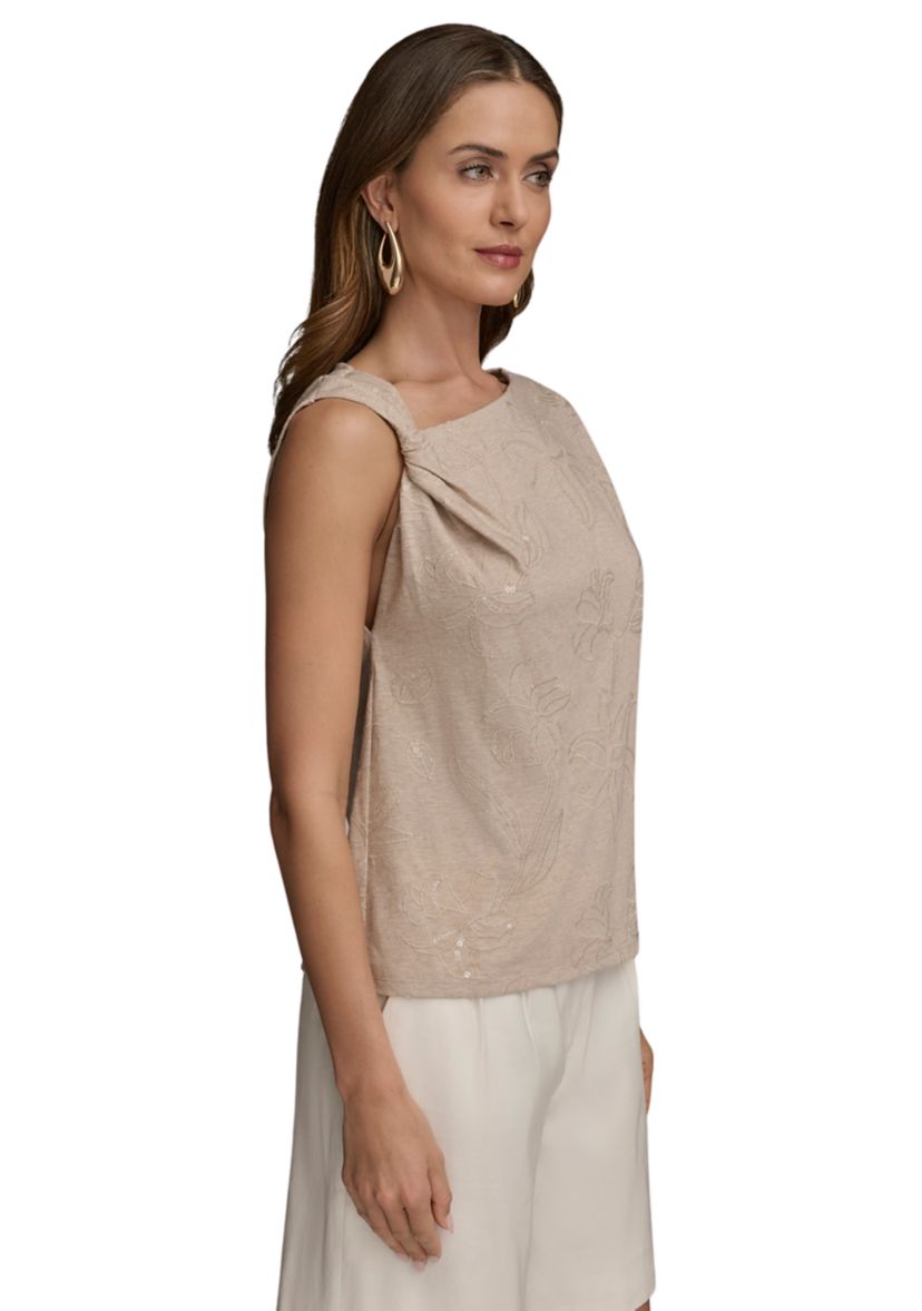 Womens Sleeveless Twist Asymmetrical Neck Blouse