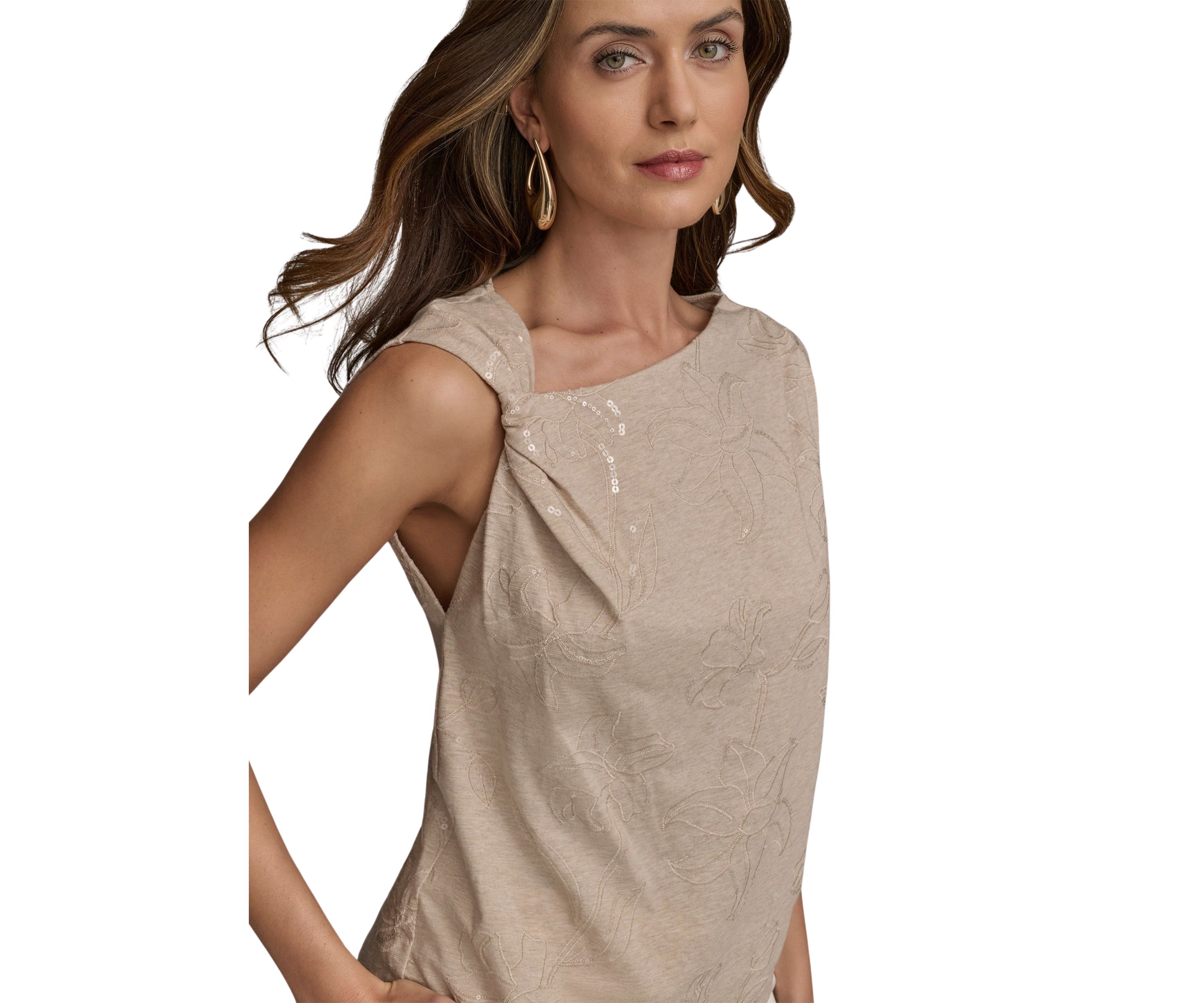 Womens Sleeveless Twist Asymmetrical Neck Blouse