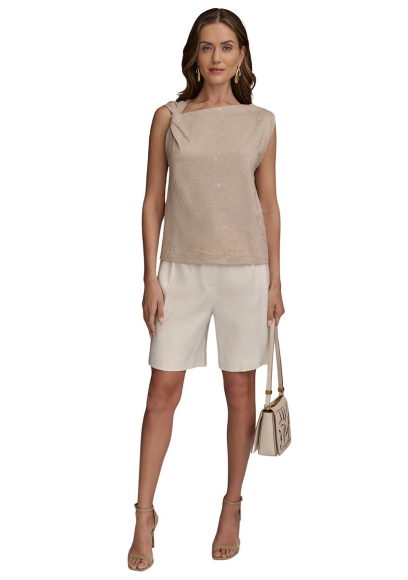 Womens Sleeveless Twist Asymmetrical Neck Blouse