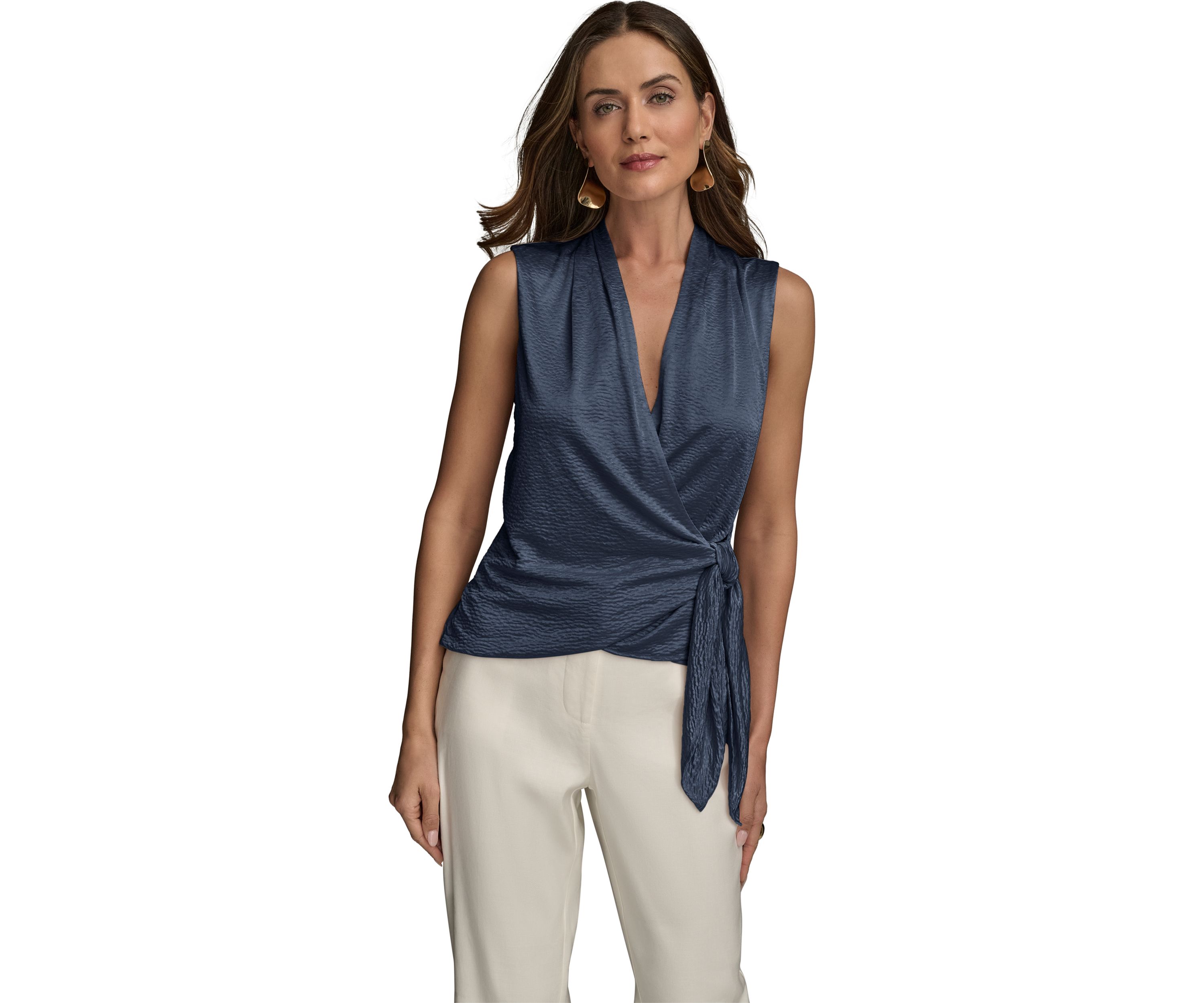 Womens V-Neck Tie Waist Blouse