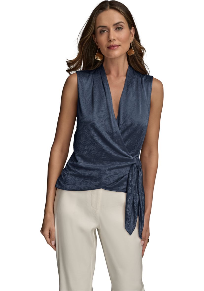 Womens V-Neck Tie Waist Blouse