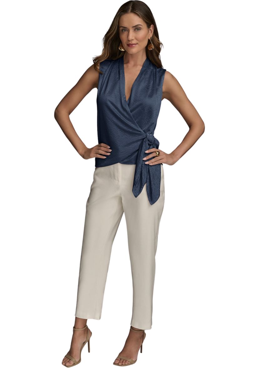 Womens V-Neck Tie Waist Blouse