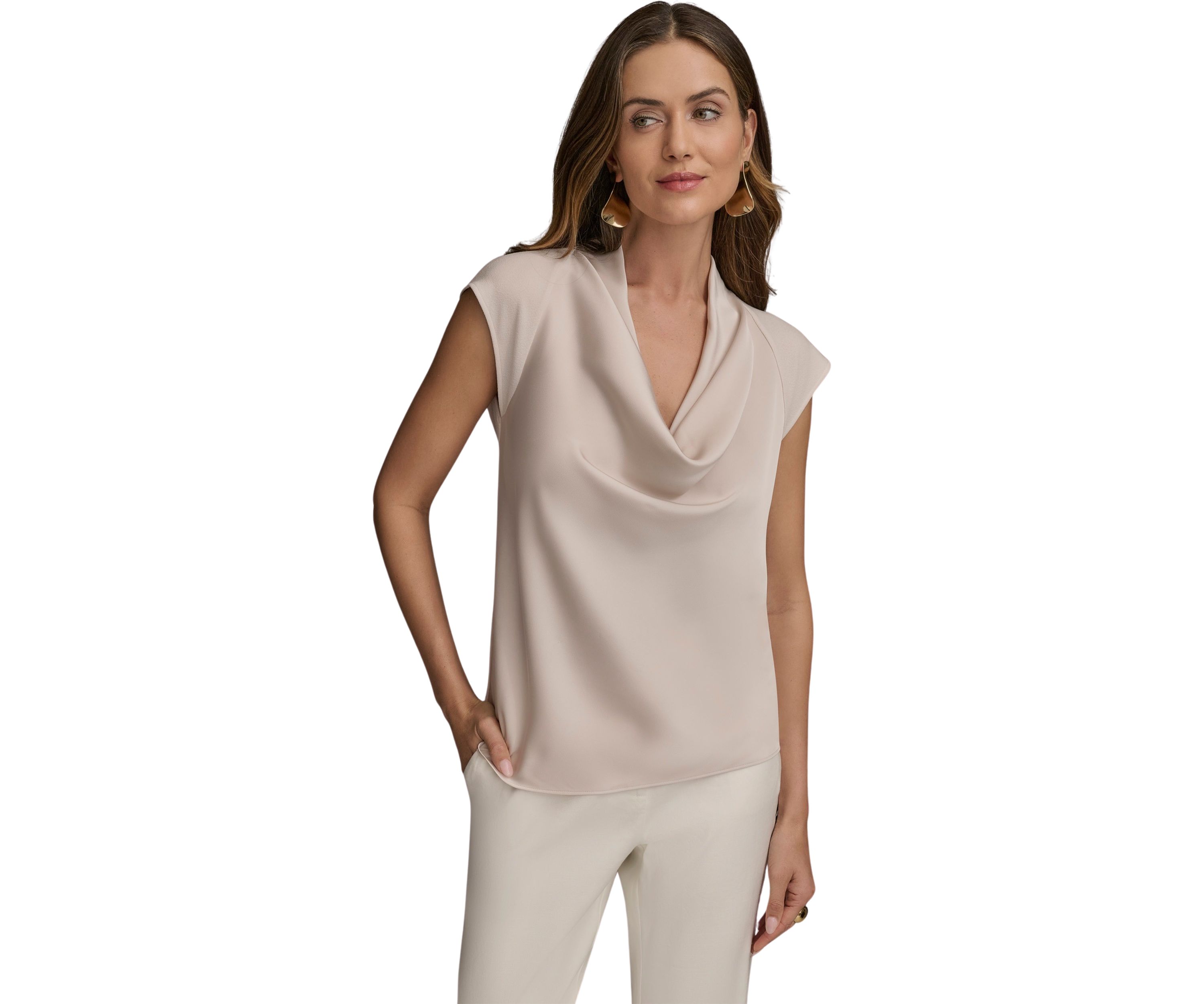 Womens Sleeveless Cowl Neck Blouse