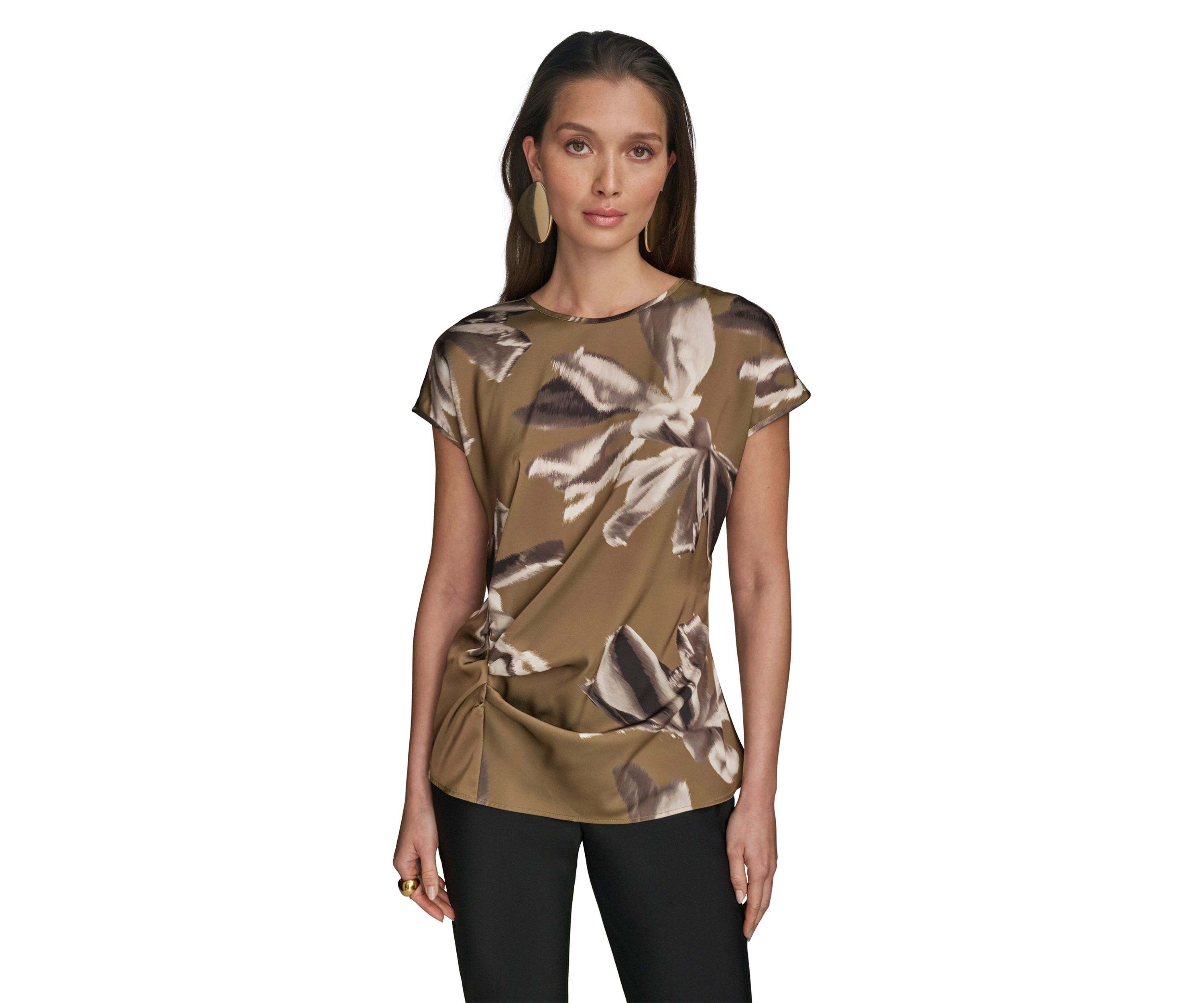 Womens Side Hardware Floral Printed Blouse