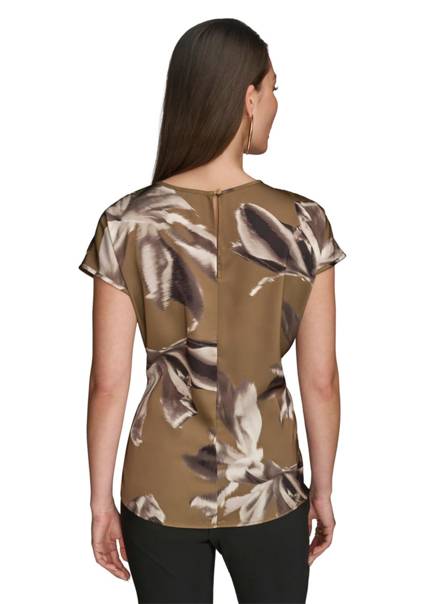 Womens Side Hardware Floral Printed Blouse
