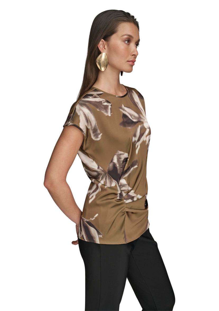 Womens Side Hardware Floral Printed Blouse