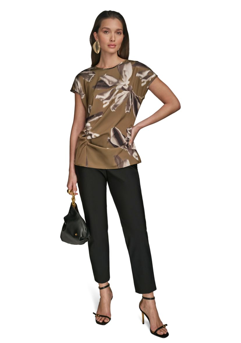 Womens Side Hardware Floral Printed Blouse