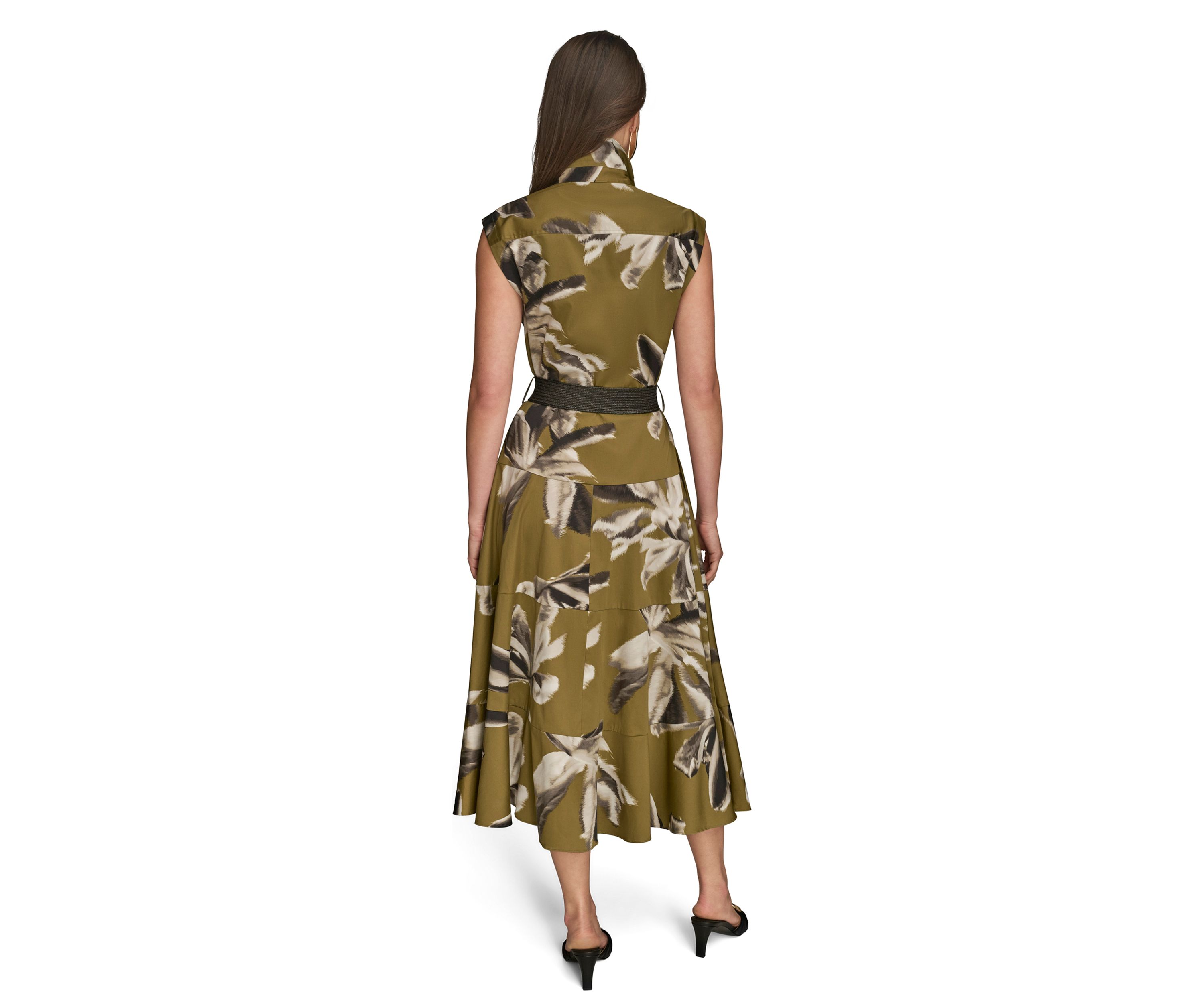 Womens Belted Floral Printed Shirtdress