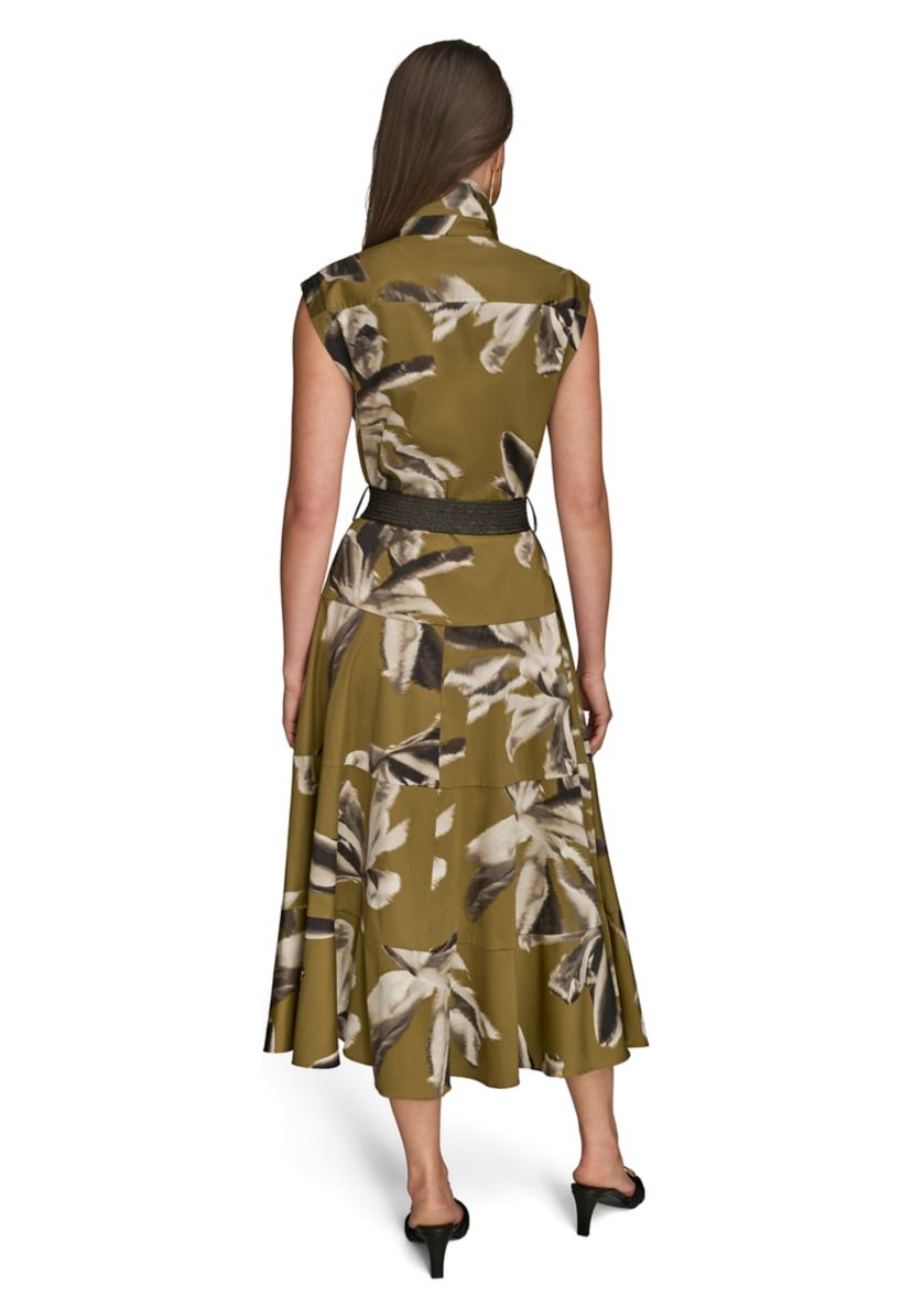 Womens Belted Floral Printed Shirtdress