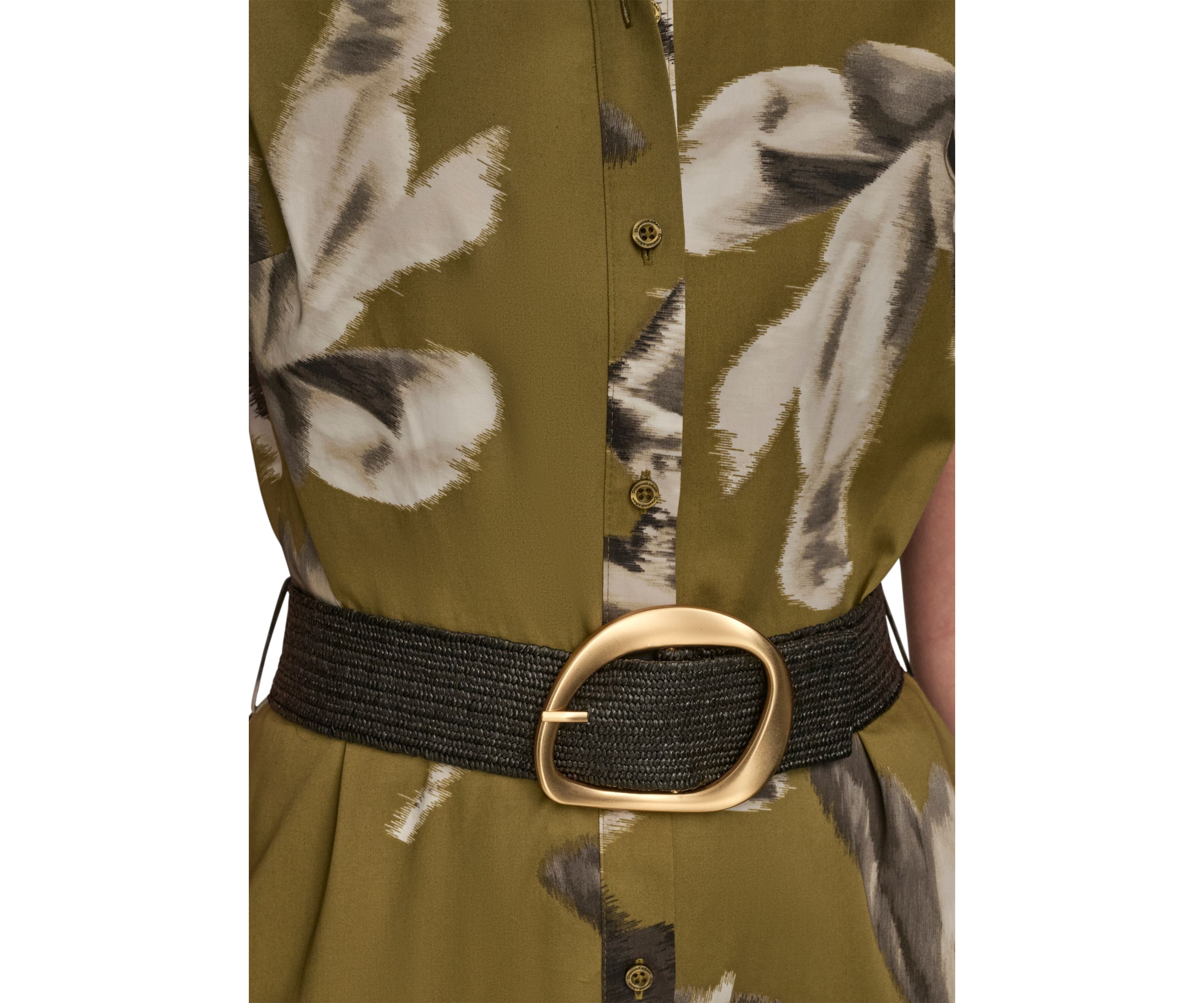 Womens Belted Floral Printed Shirtdress