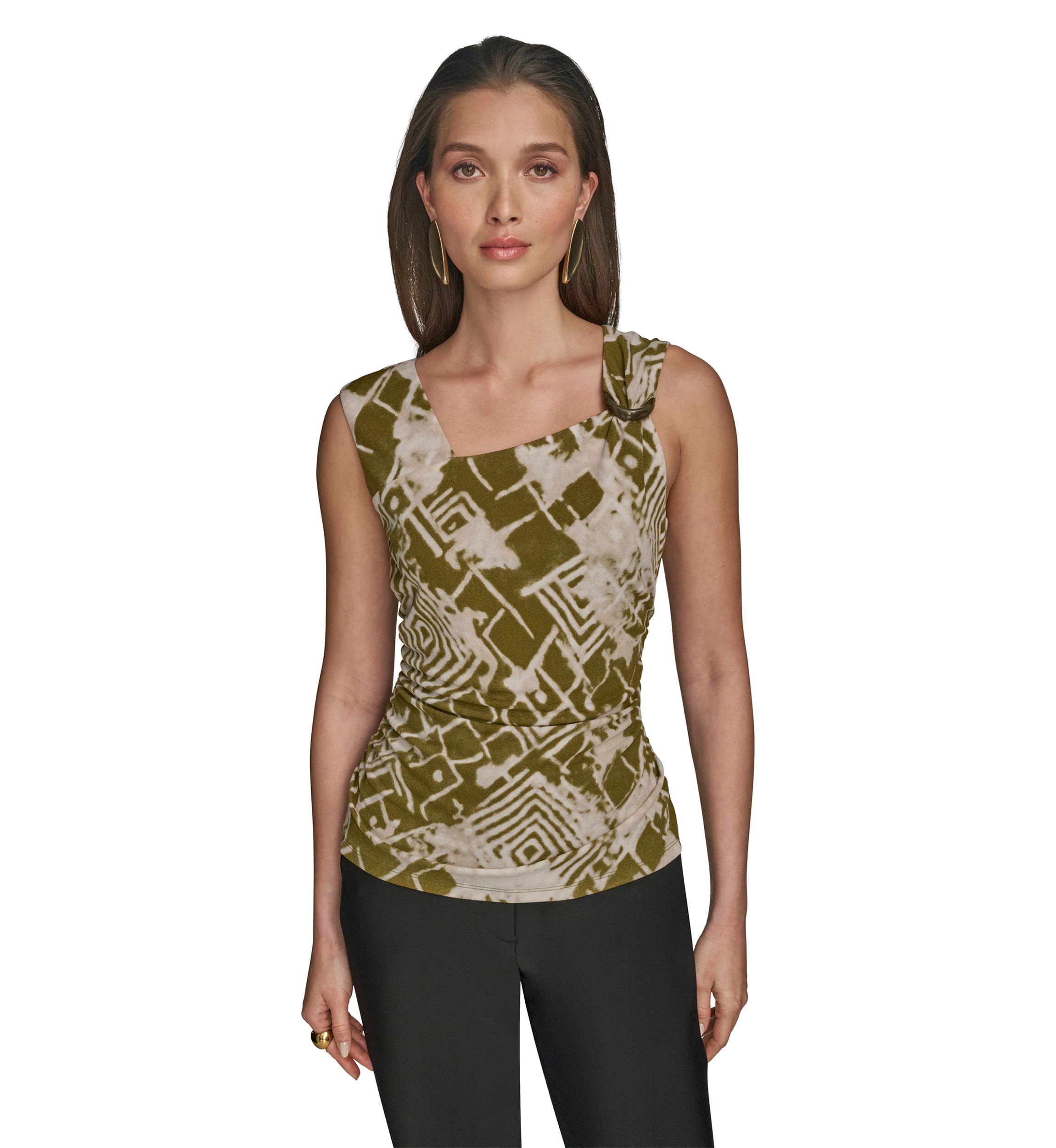 Womens Asymmetrical Printed Mesh Top