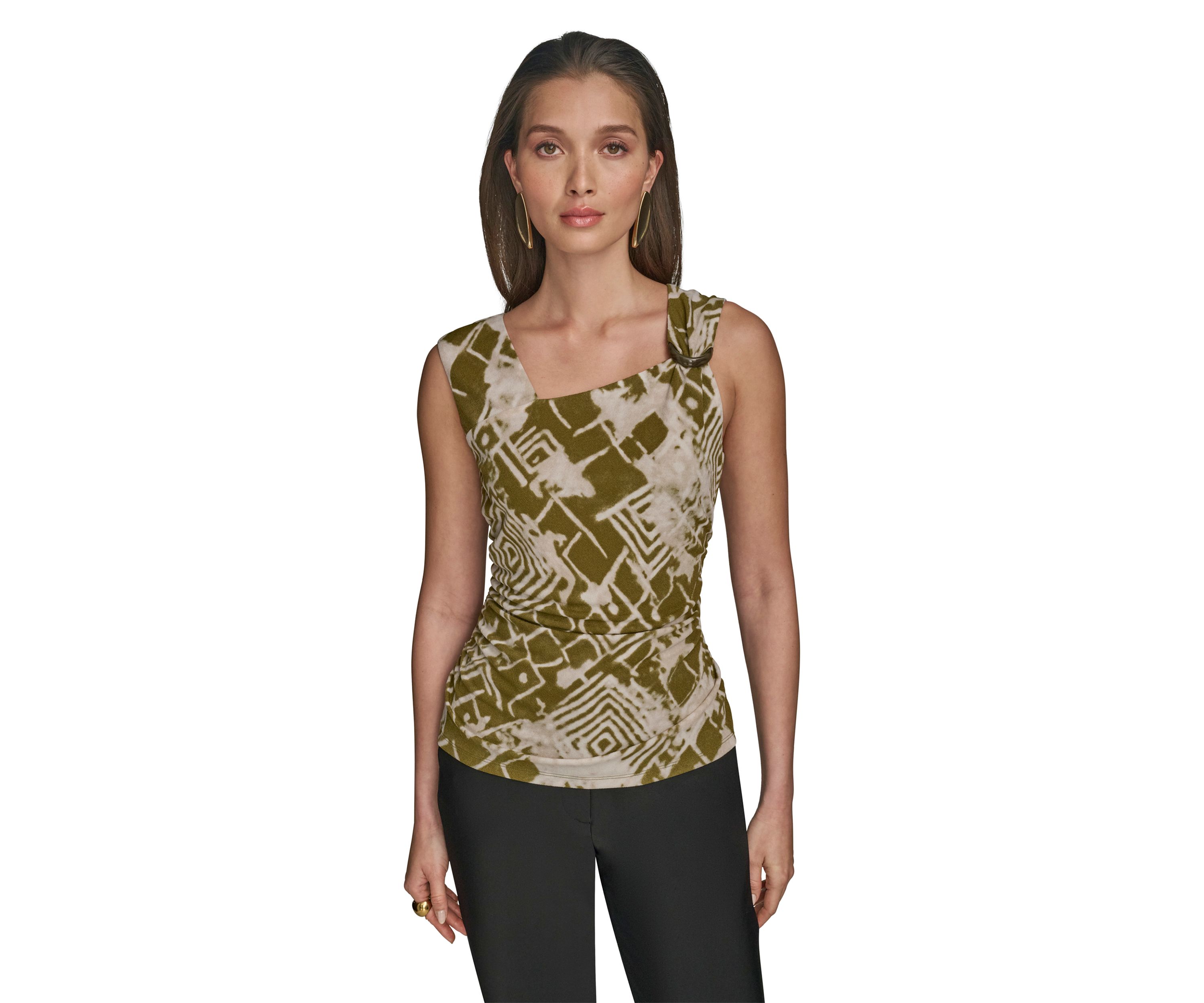 Womens Asymmetrical Printed Mesh Top