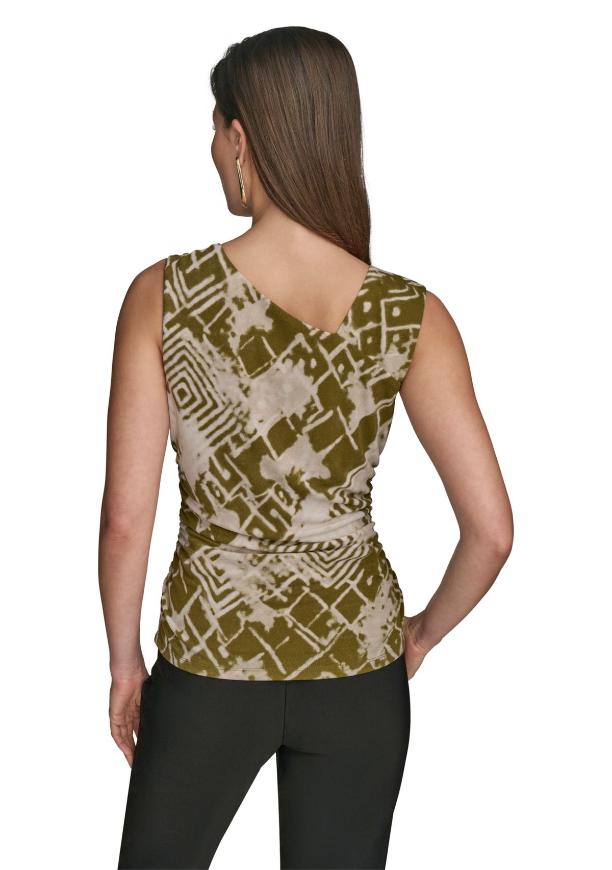 Womens Asymmetrical Printed Mesh Top