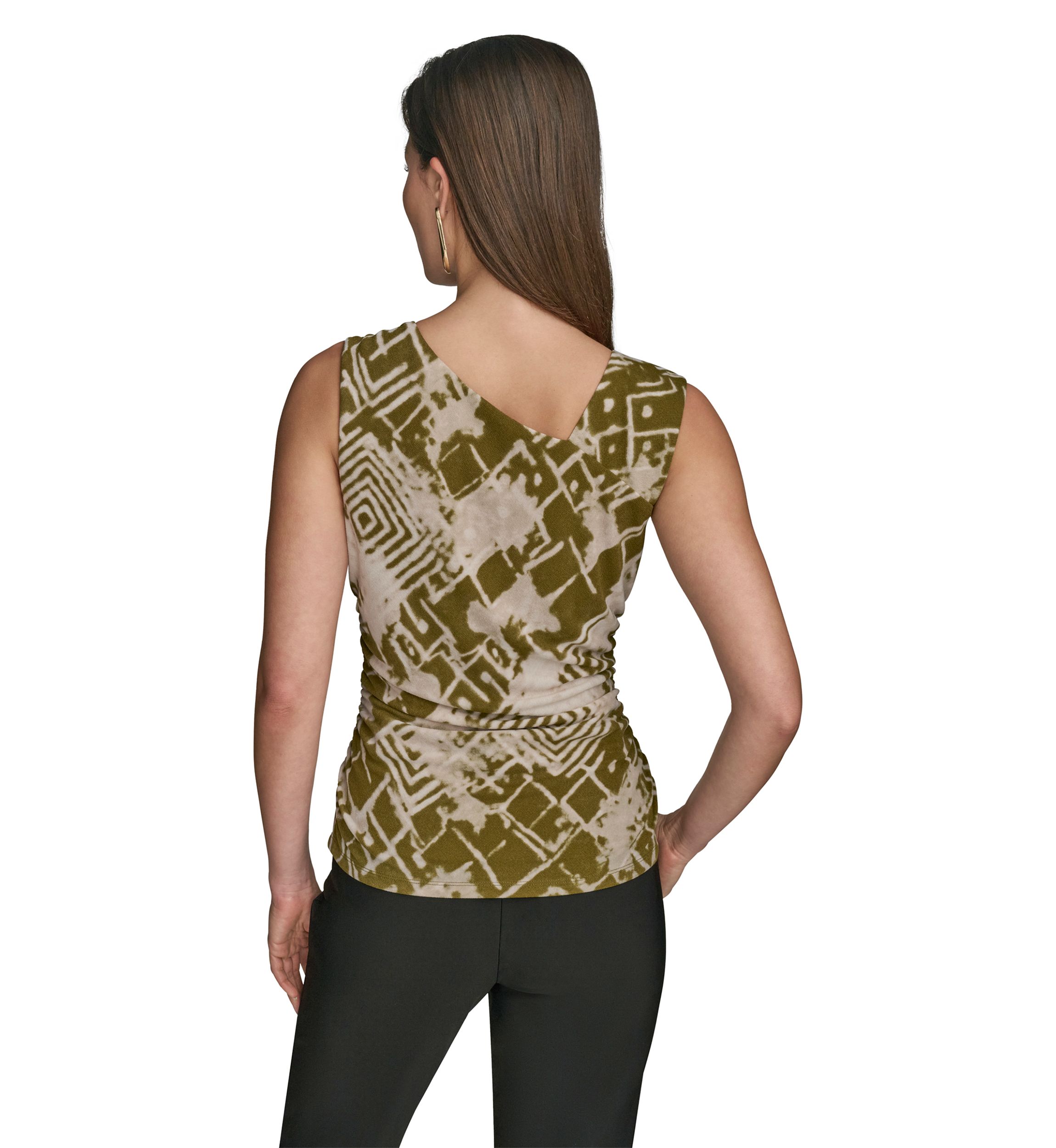 Womens Asymmetrical Printed Mesh Top