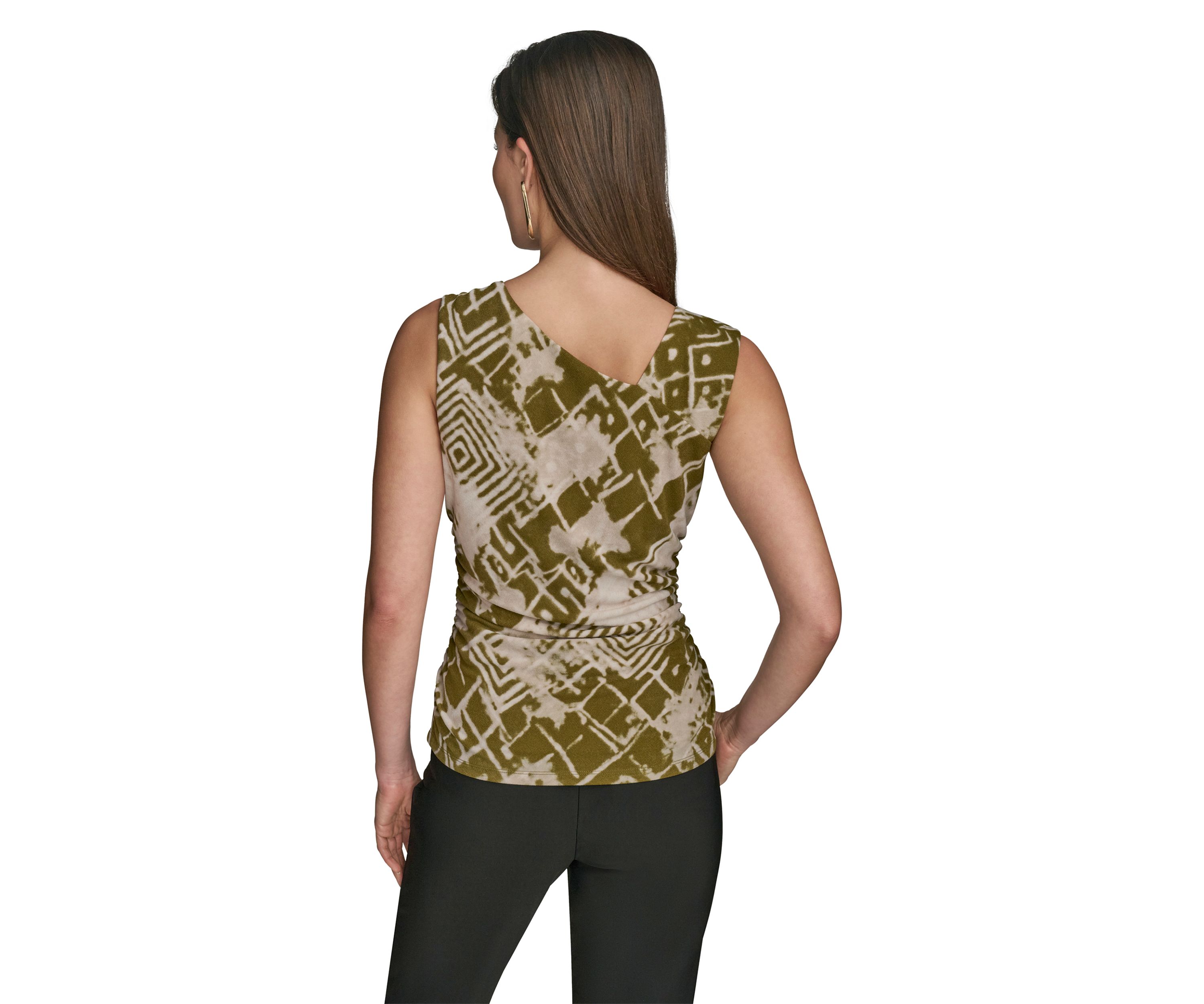Womens Asymmetrical Printed Mesh Top