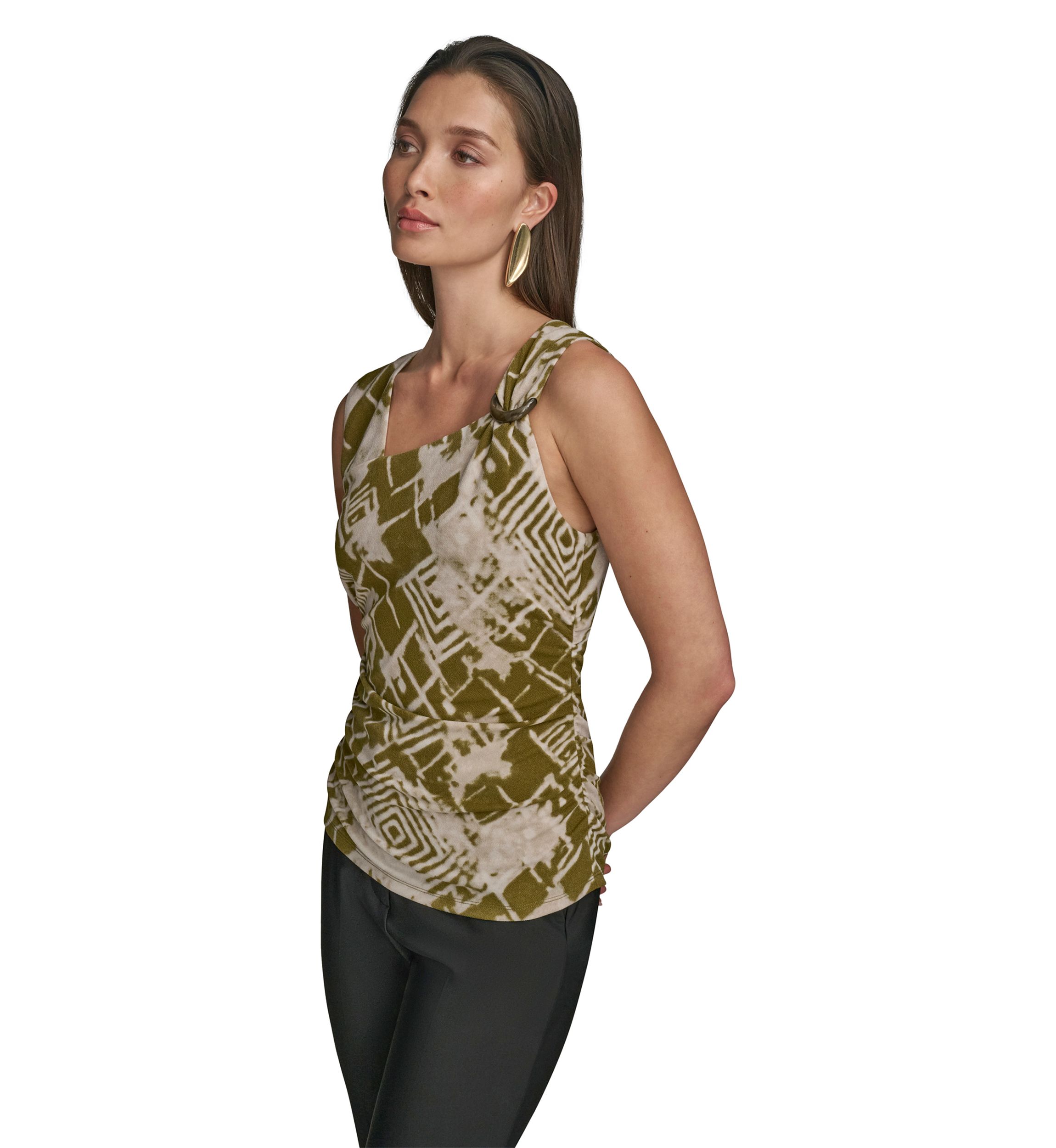 Womens Asymmetrical Printed Mesh Top