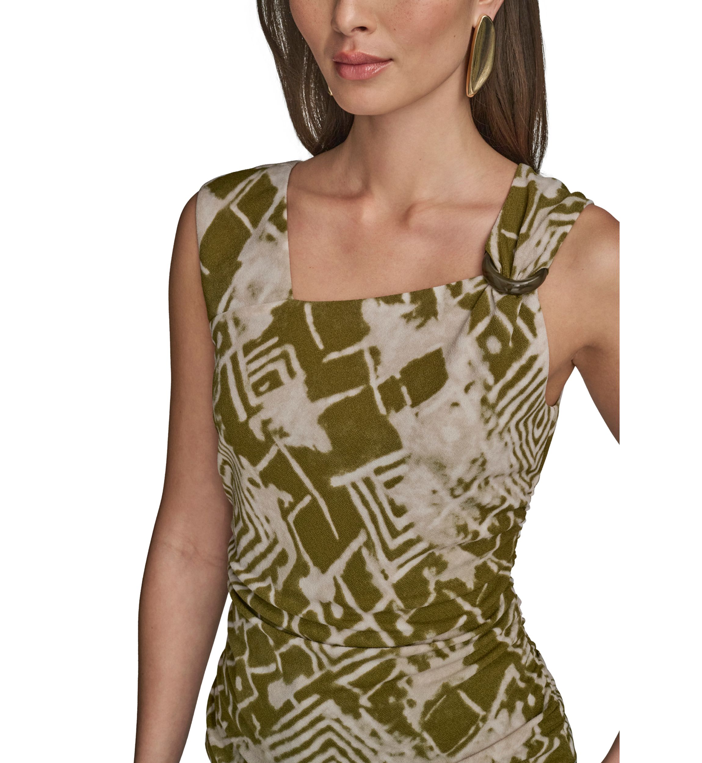 Womens Asymmetrical Printed Mesh Top