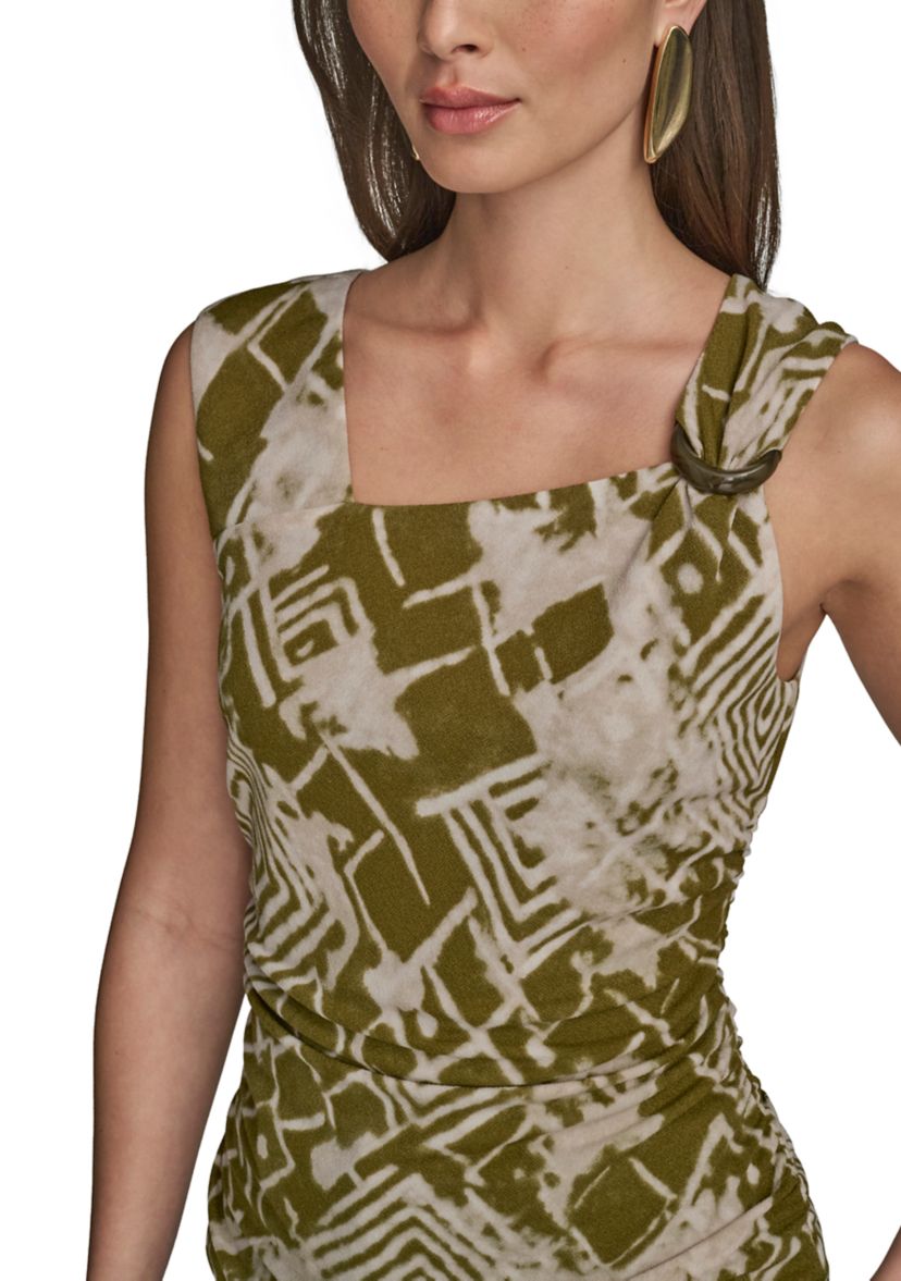 Womens Asymmetrical Printed Mesh Top