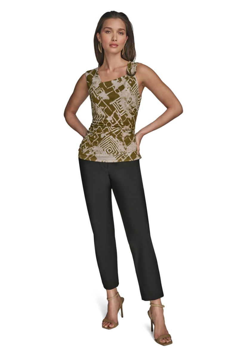 Womens Asymmetrical Printed Mesh Top