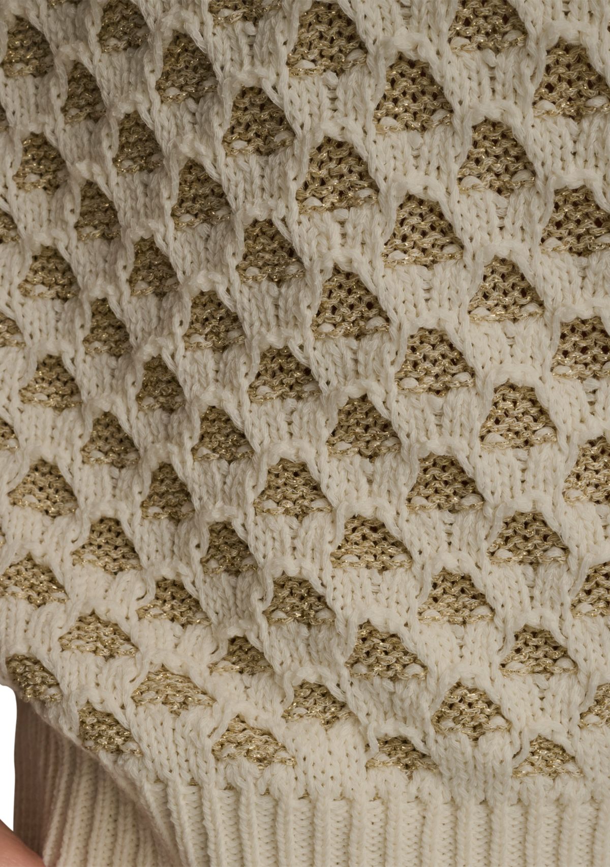 Womens Short Sleeve 2 Tone Honeycomb Sweater