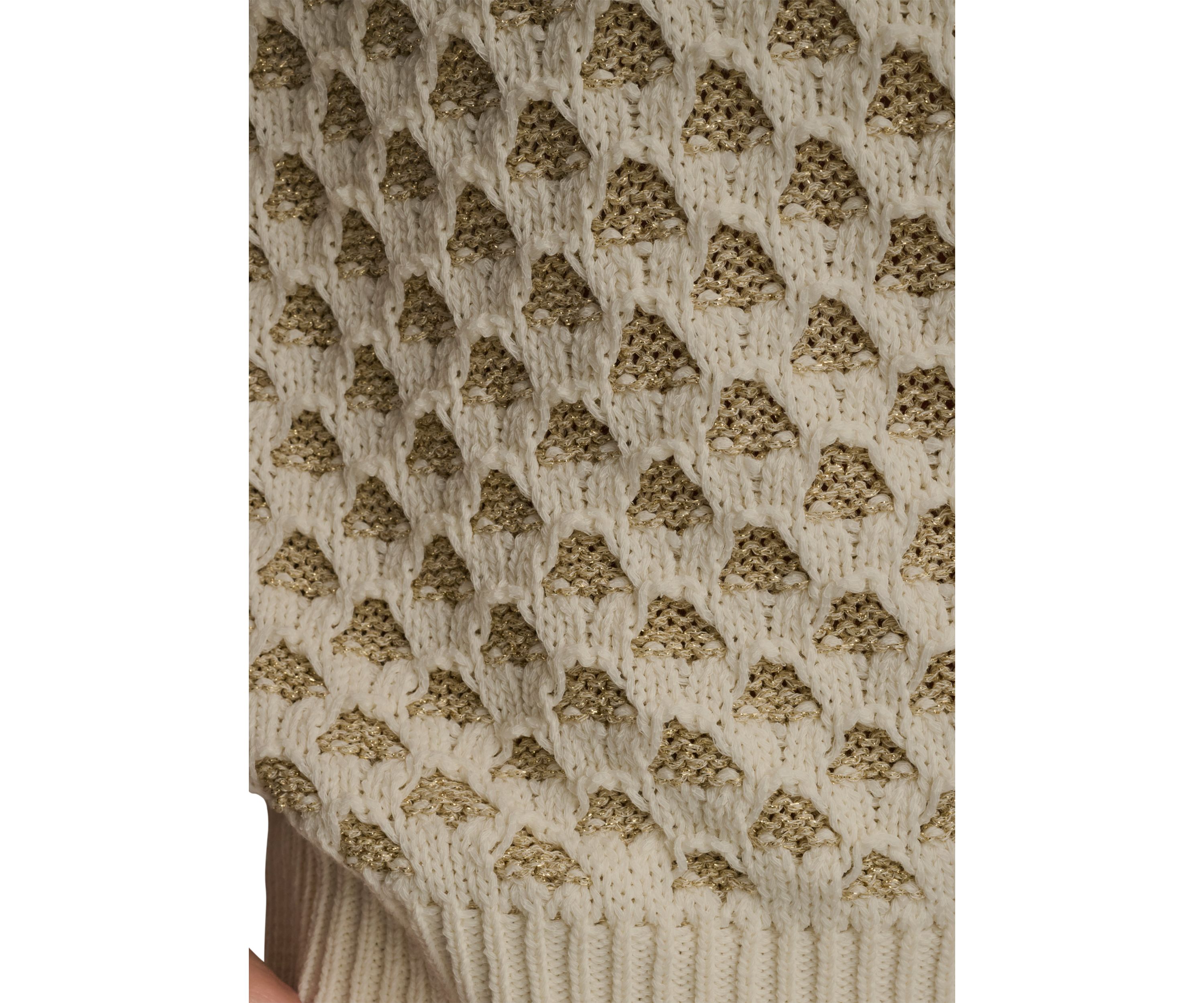 Womens Short Sleeve 2 Tone Honeycomb Sweater
