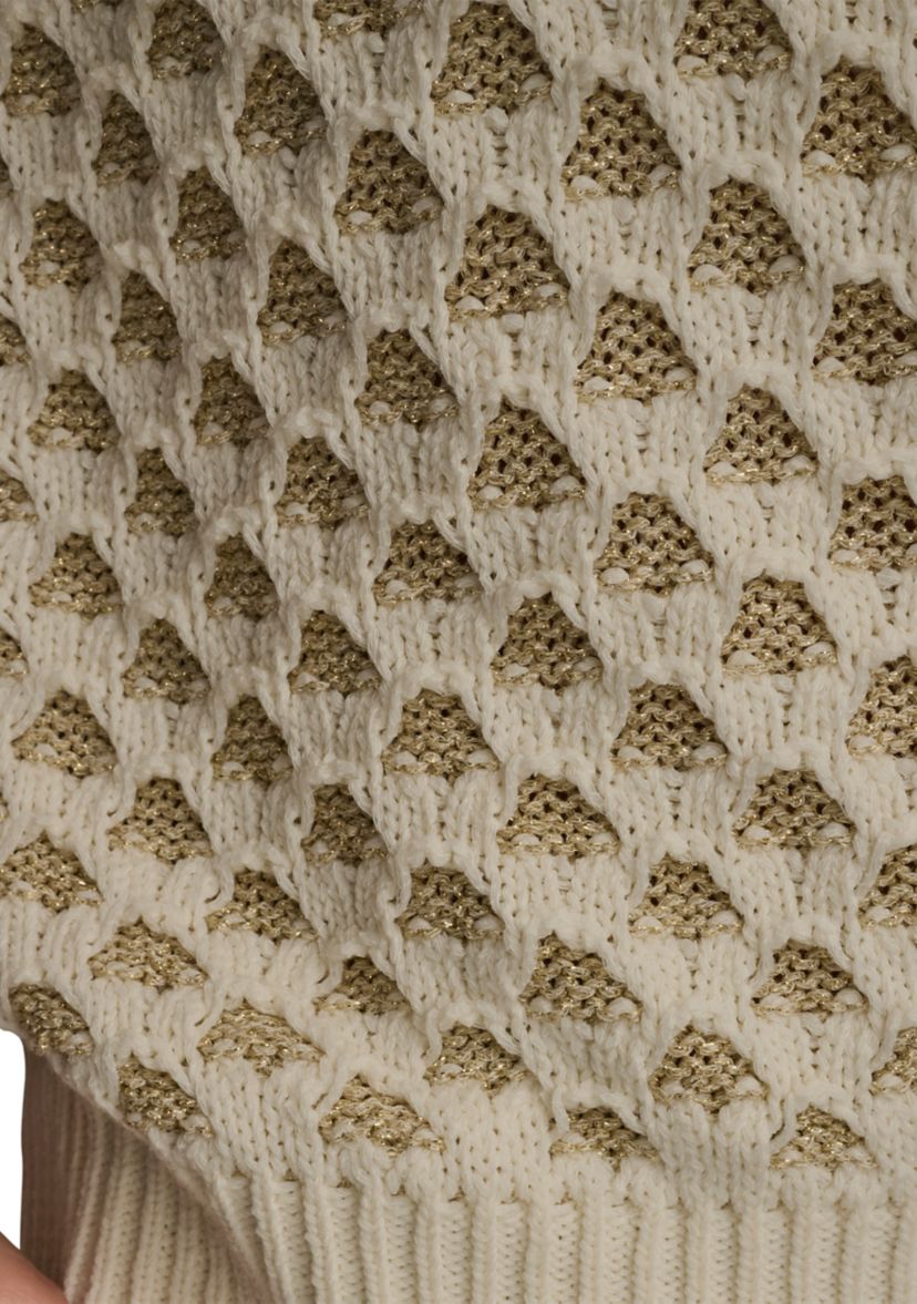 Womens Short Sleeve 2 Tone Honeycomb Sweater