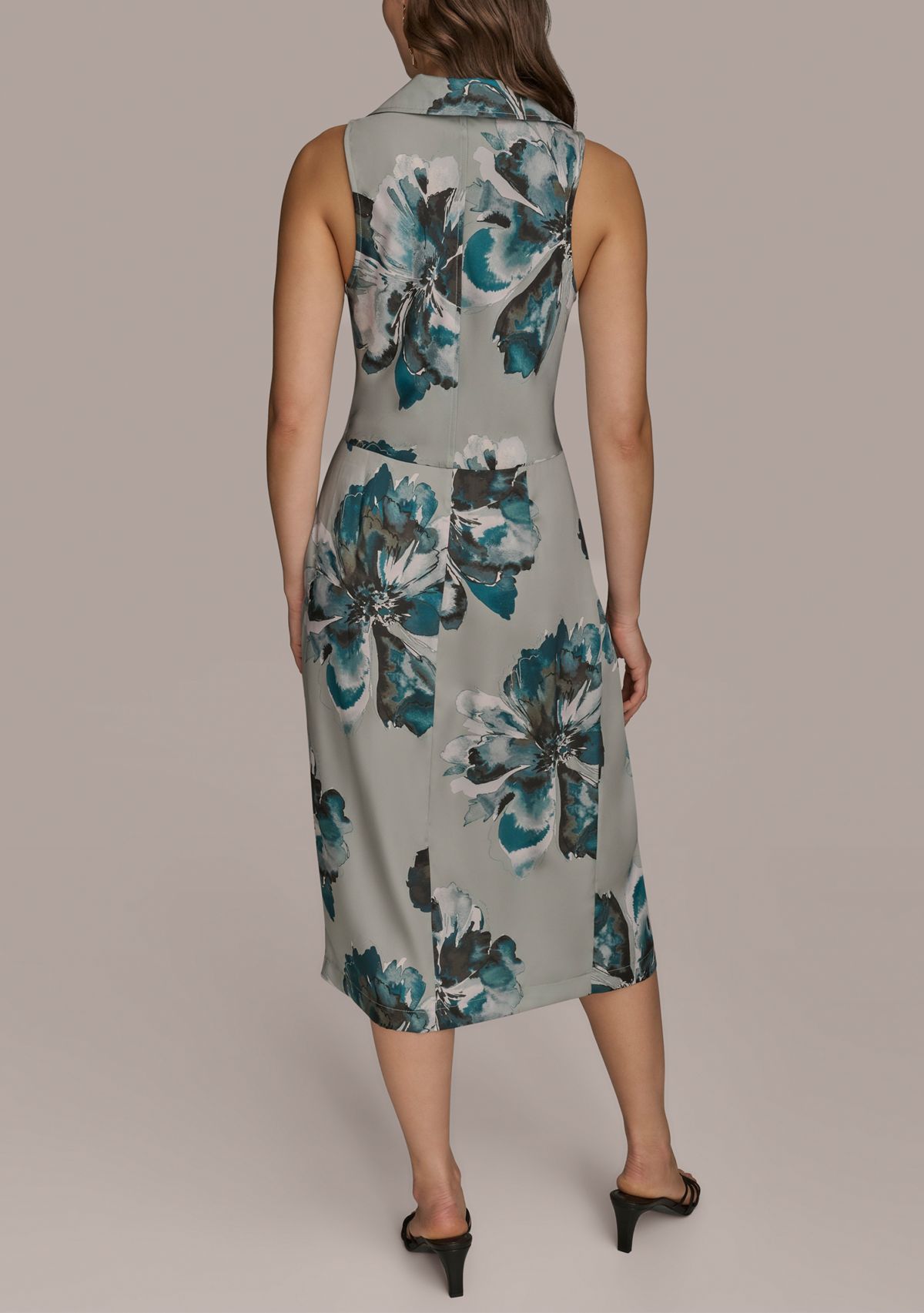 Womens Sleeveless Ruched Floral Hardware Dress