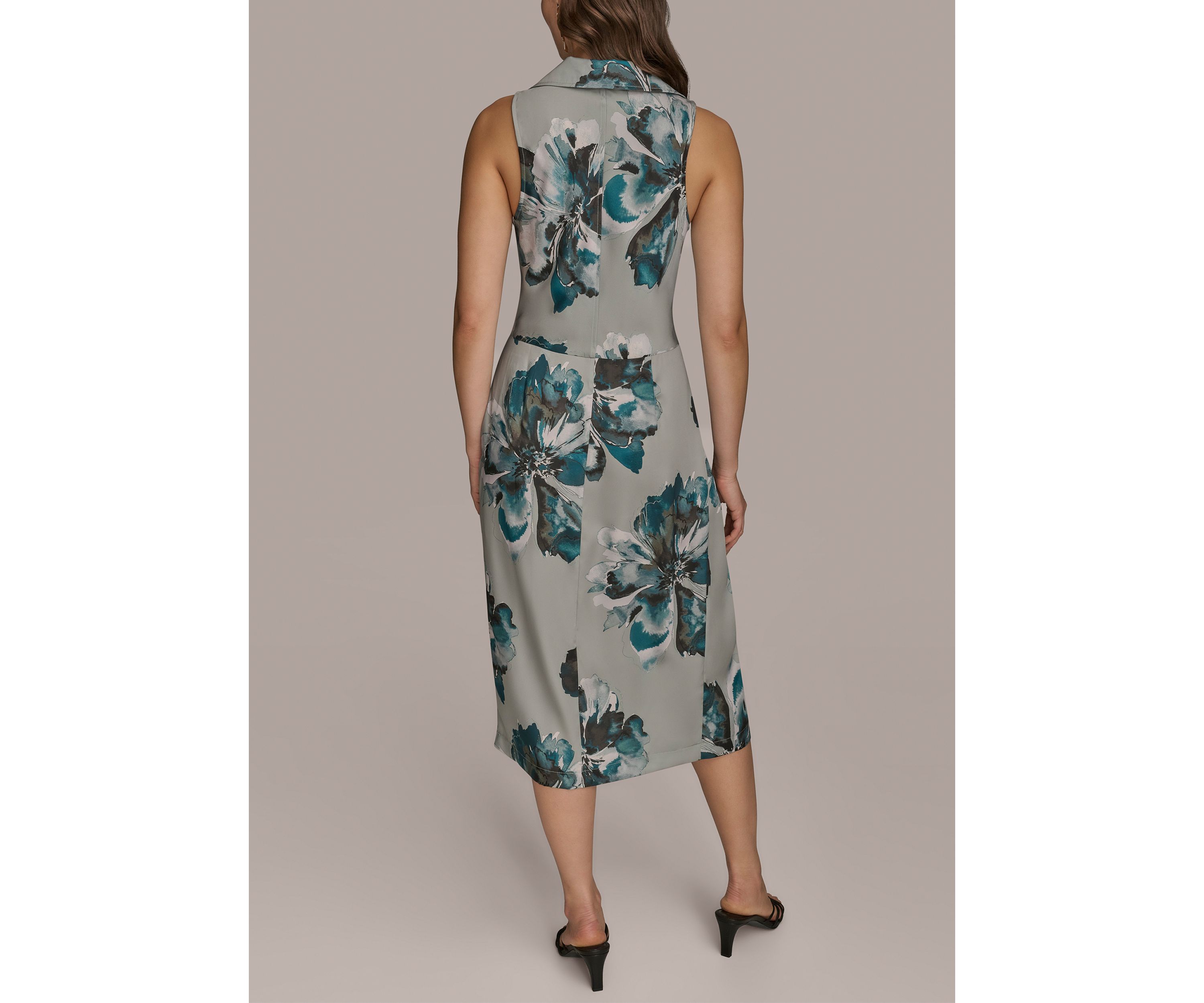 Womens Sleeveless Ruched Floral Hardware Dress