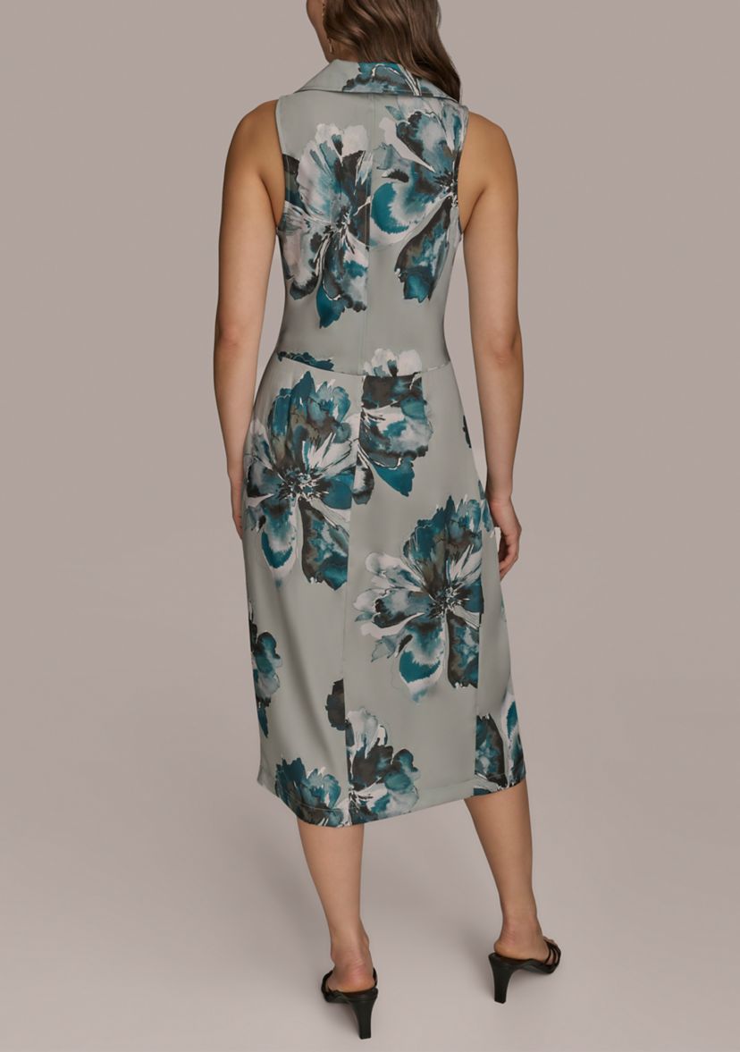 Womens Sleeveless Ruched Floral Hardware Dress