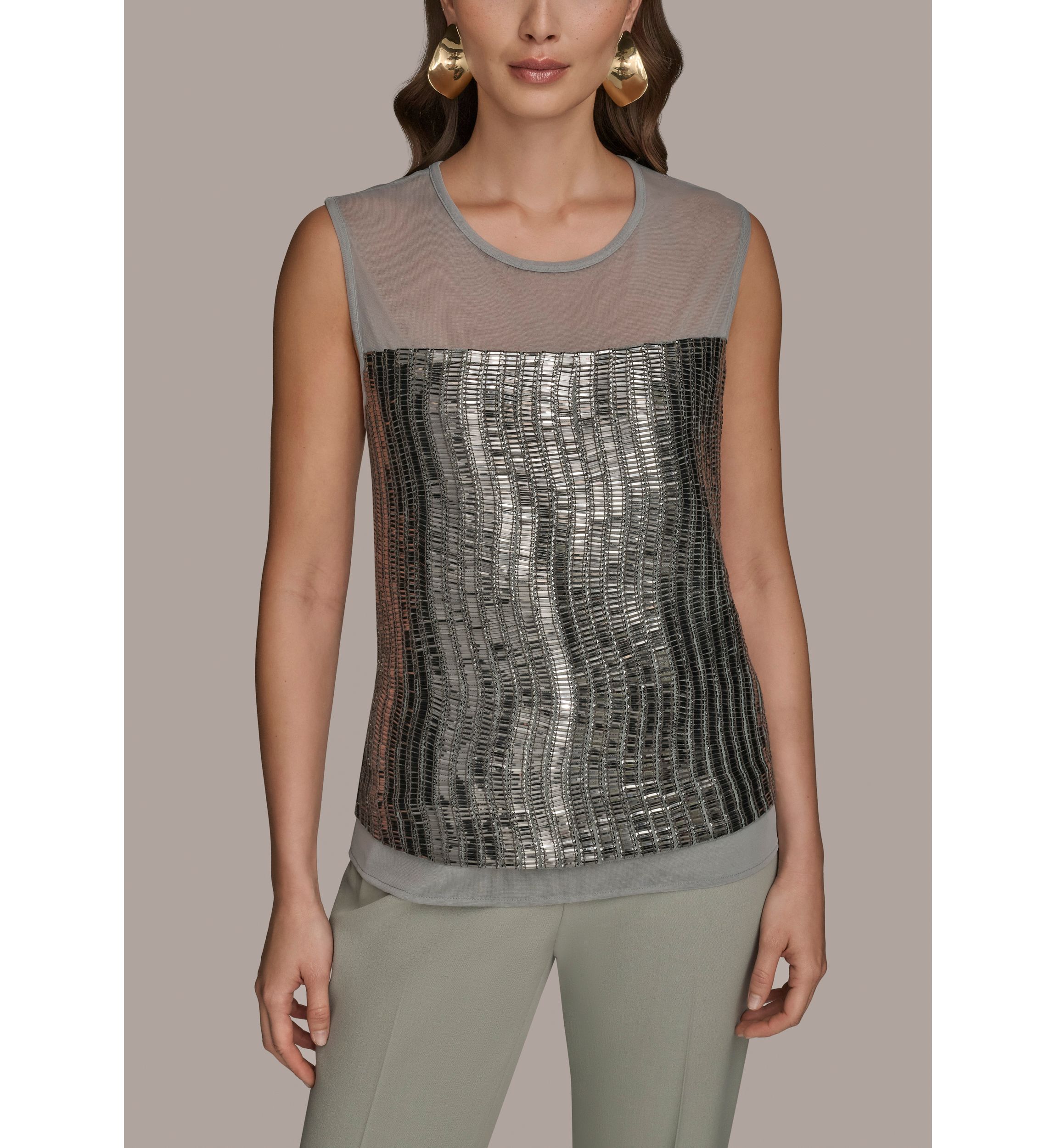 Womens Sheer Beaded Top
