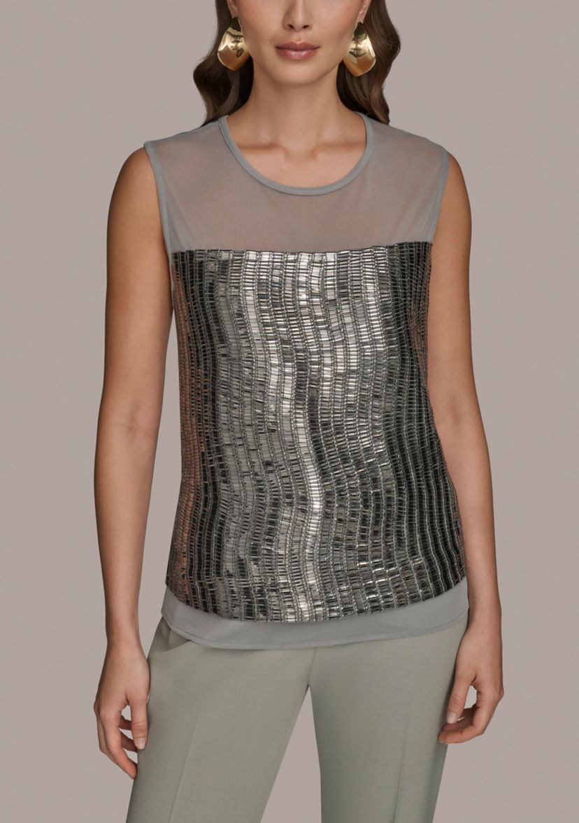 Womens Sheer Beaded Top