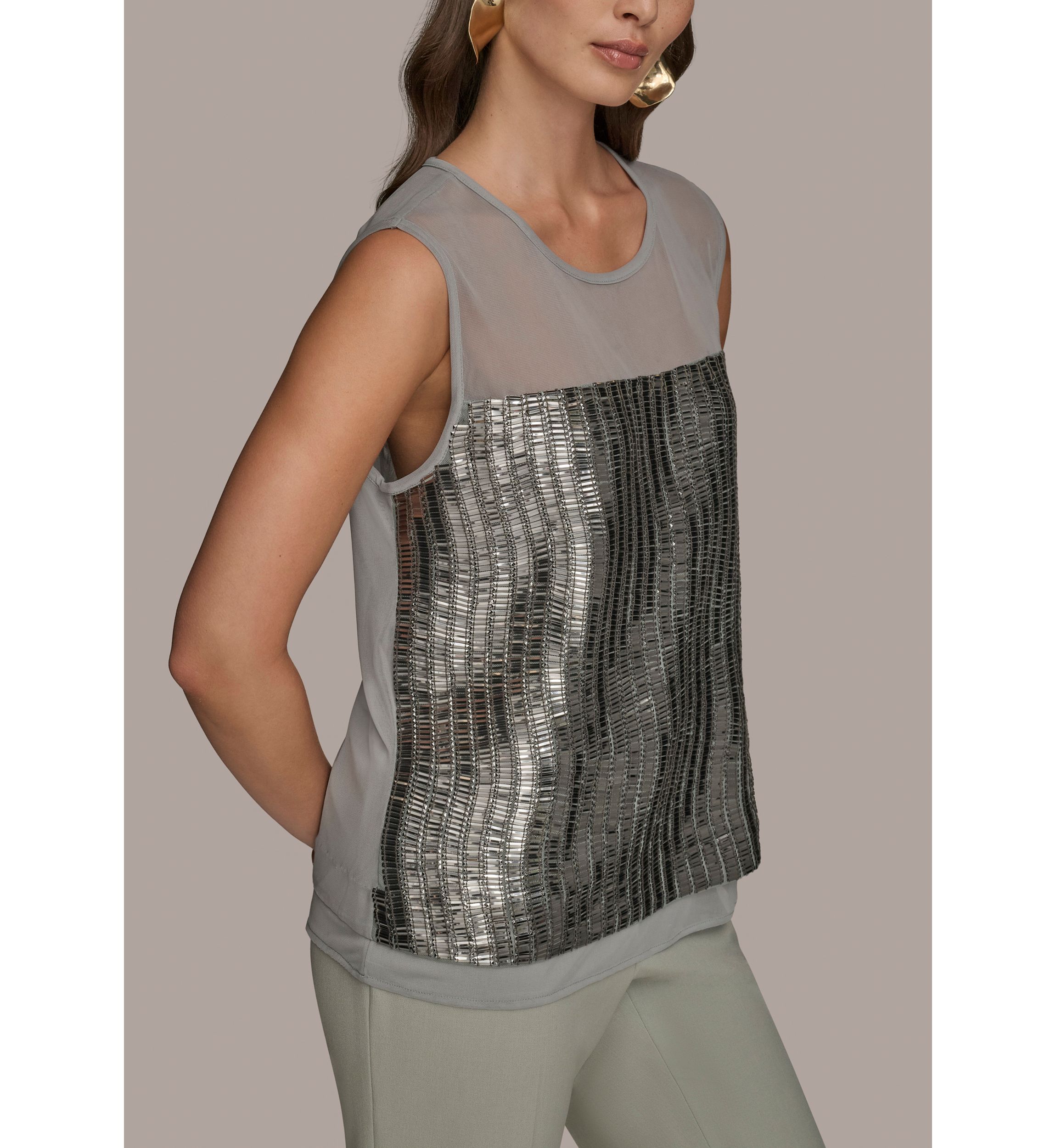 Womens Sheer Beaded Top